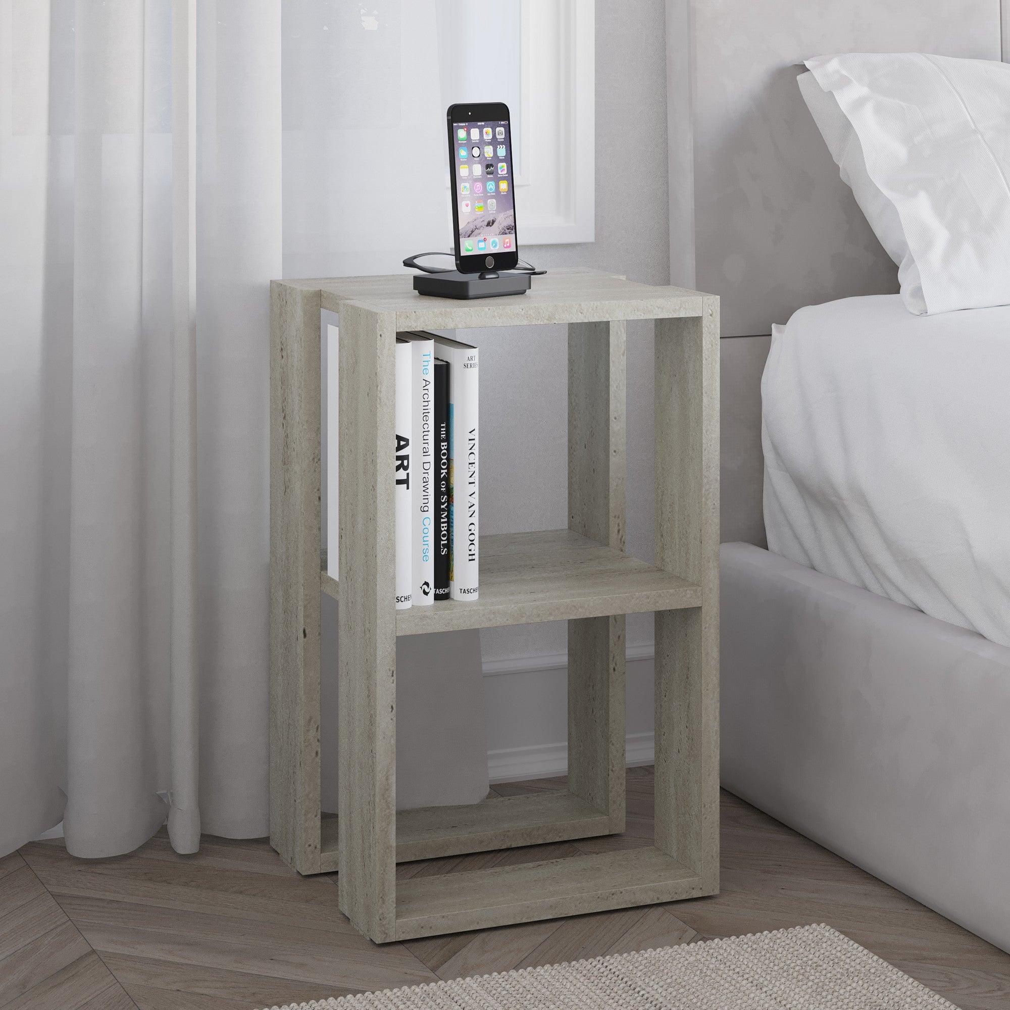 Mesa de cabeceira – 30 cm x 55 cm x 30 cm – Travertino – Painéis de partículas revestidos a melamina