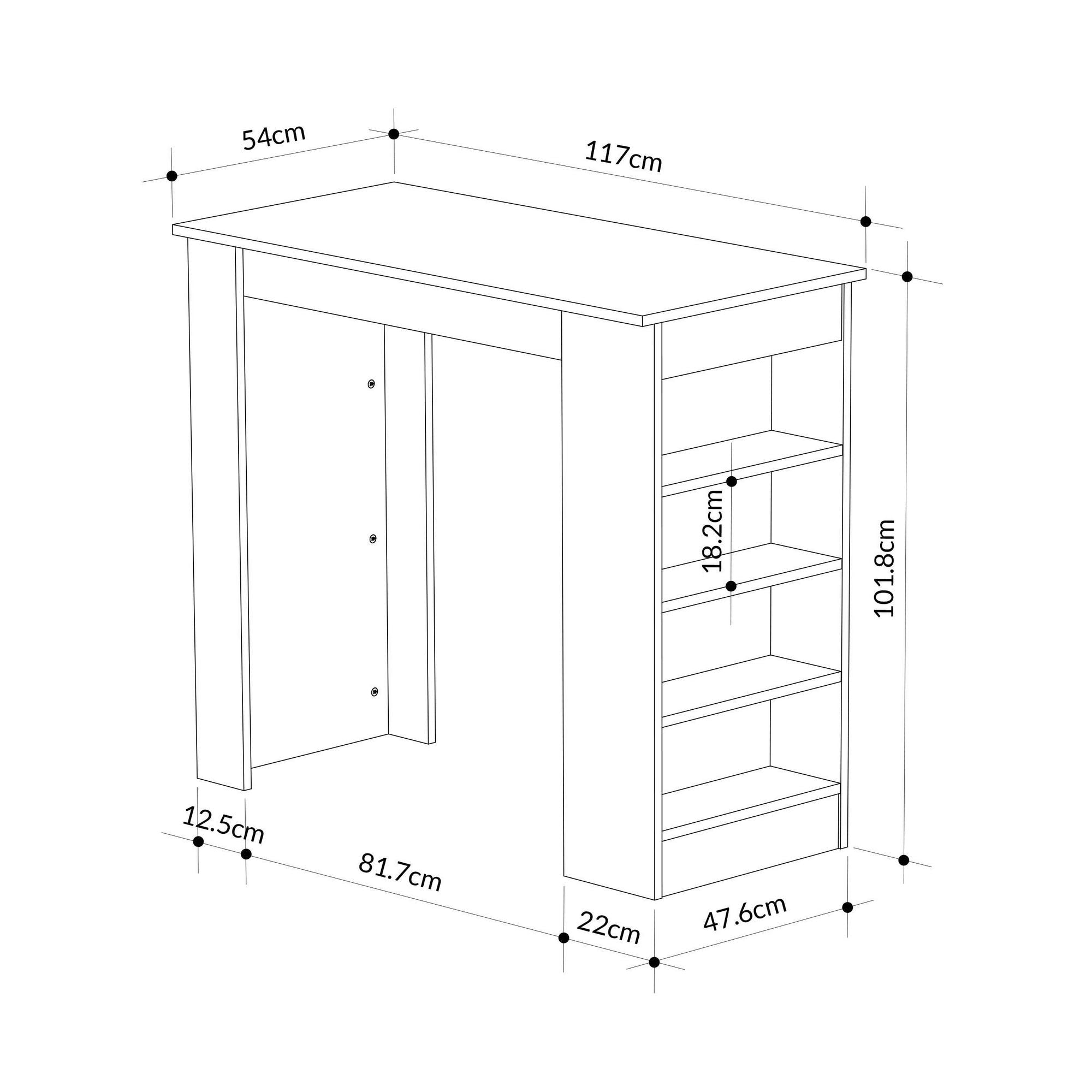Mesa de Bar Branca com Prateleira - 117cm de Largura, Capacidade 20kg, Melamina de Alta Qualidade