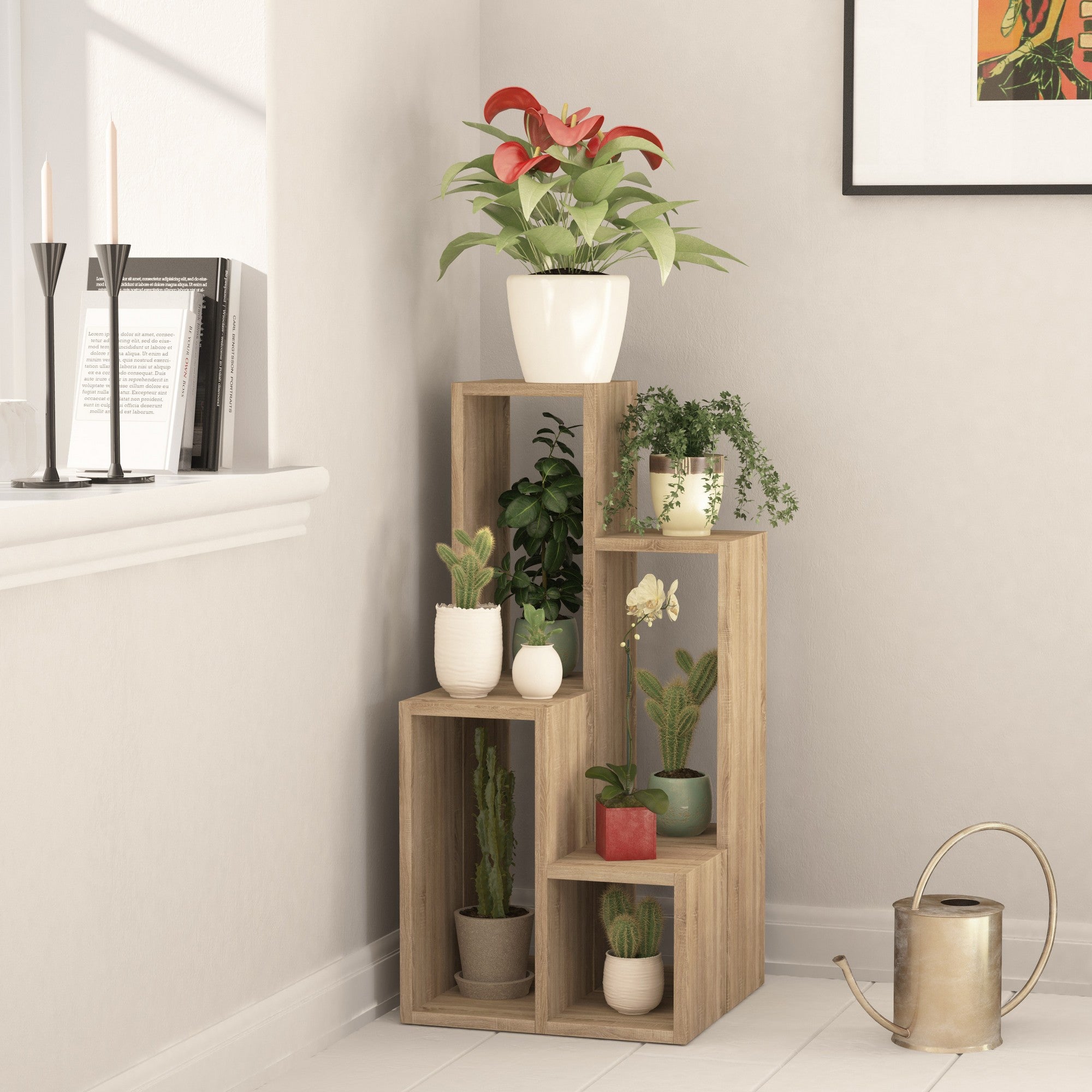 Estante de Carvalho – 42x89x20 cm e 42x45x20 cm – Carvalho – MDF revestido de melamina