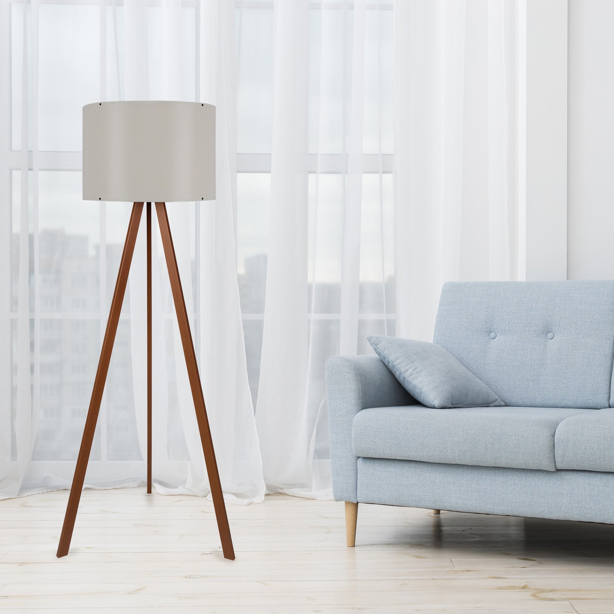 Candeeiro de Pé – 38 x 140 cm – Bege e Marrom – Tecido, MDF e PVC