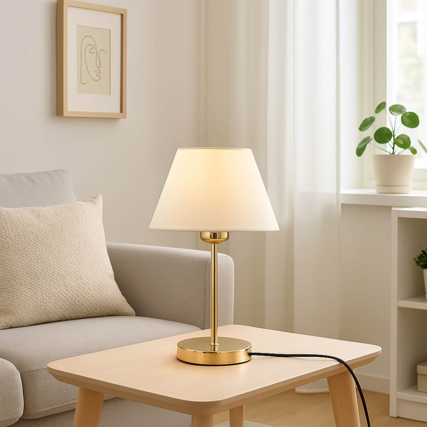 Candeeiro de Mesa – Ø22 cm – Creme – Metal e PVC