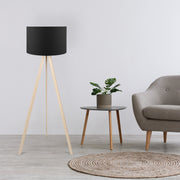 Candeeiro de Pé – 38 x 140 cm – Preto e Carvalho – MDF e Tecido PVC