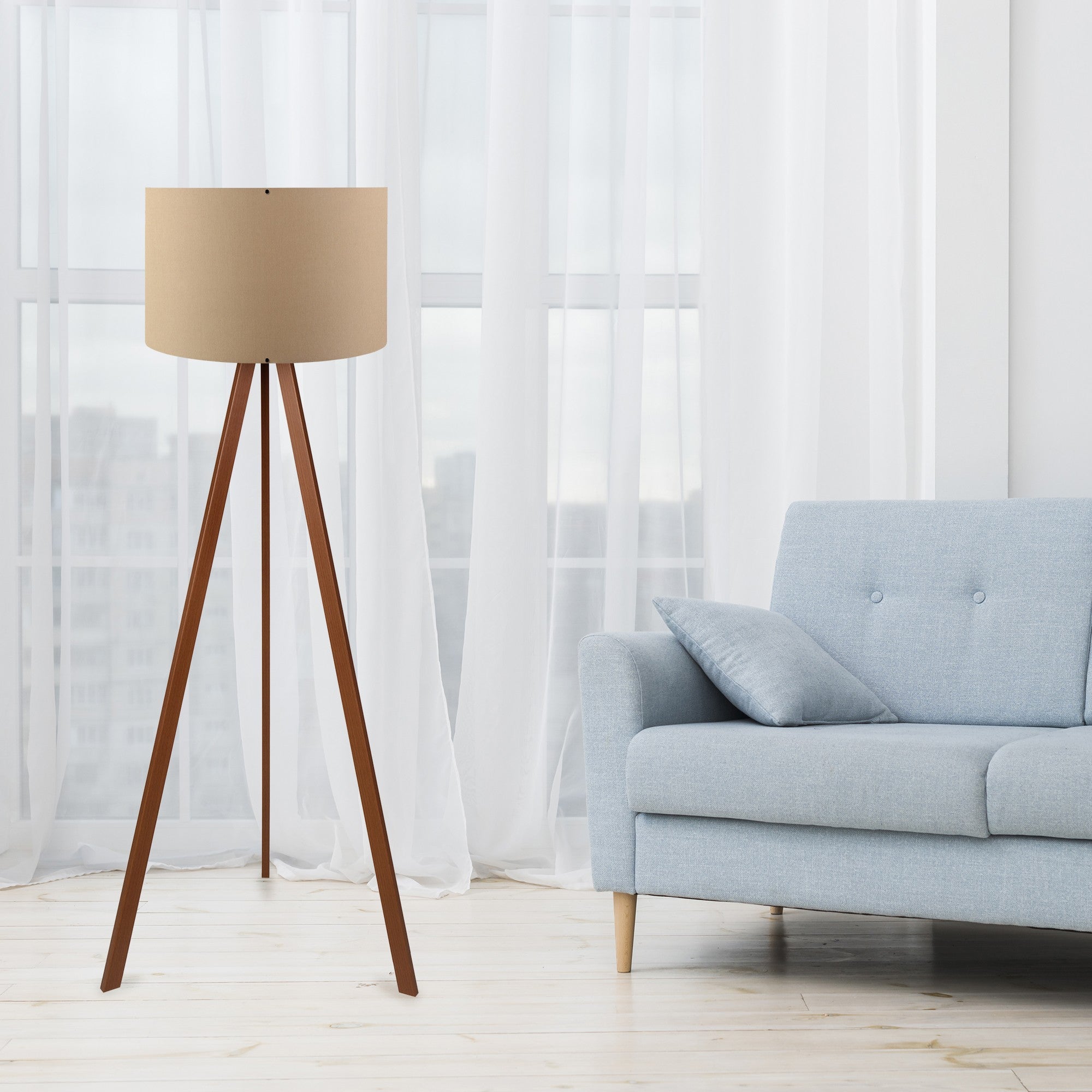 Candeeiro de Pé – 38 x 140 cm – Bege e Marrom – Tecido/MDF/PVC