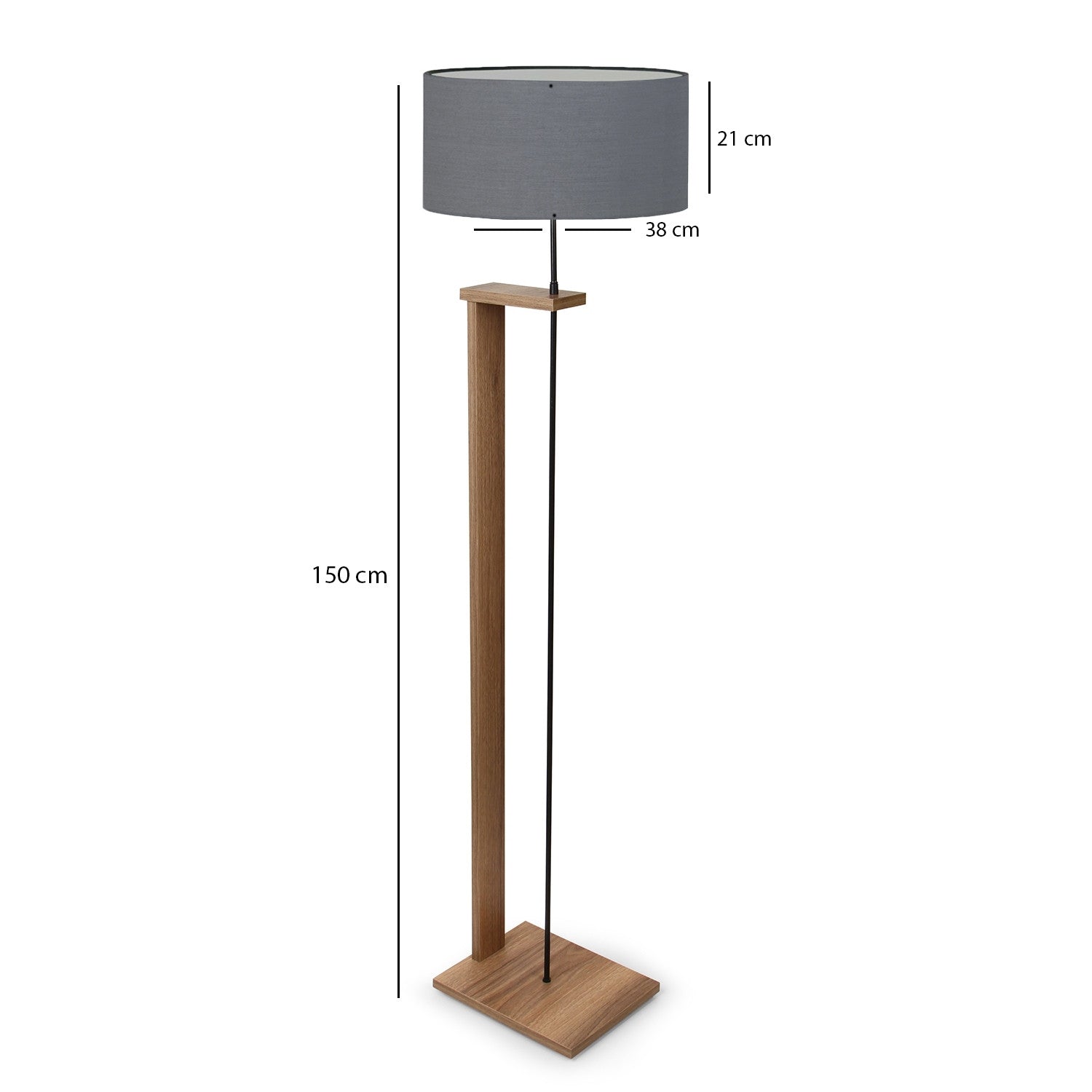 Candeeiro de Pé de Madeira – 150 cm – Cinza Escuro