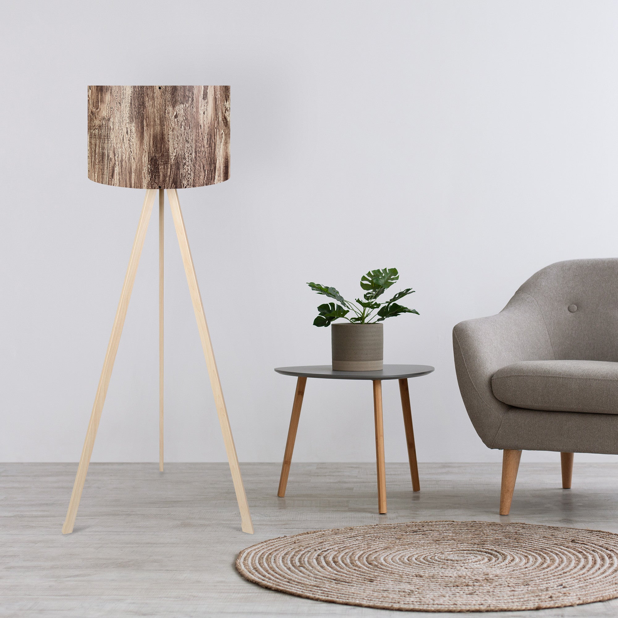 Candeeiro de Pé – 38 x 140 cm – Bege e Marrom – MDF e Tecido PVC