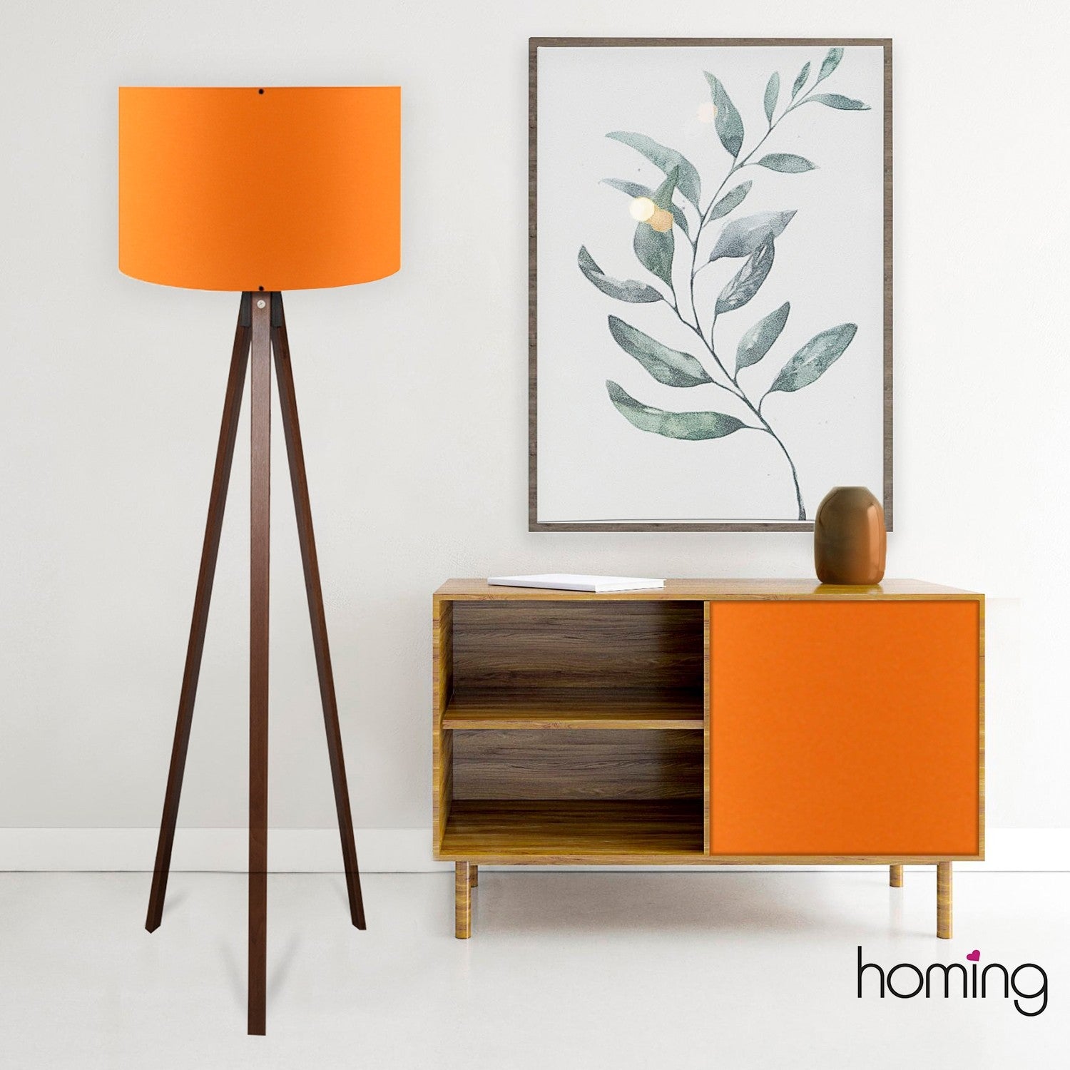Candeeiro de Pé – 140 cm de Altura – Laranja – MDF e PVC