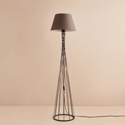 Candeeiro de Pé - 144 cm - Marrom e Preto - Tecido e Metal