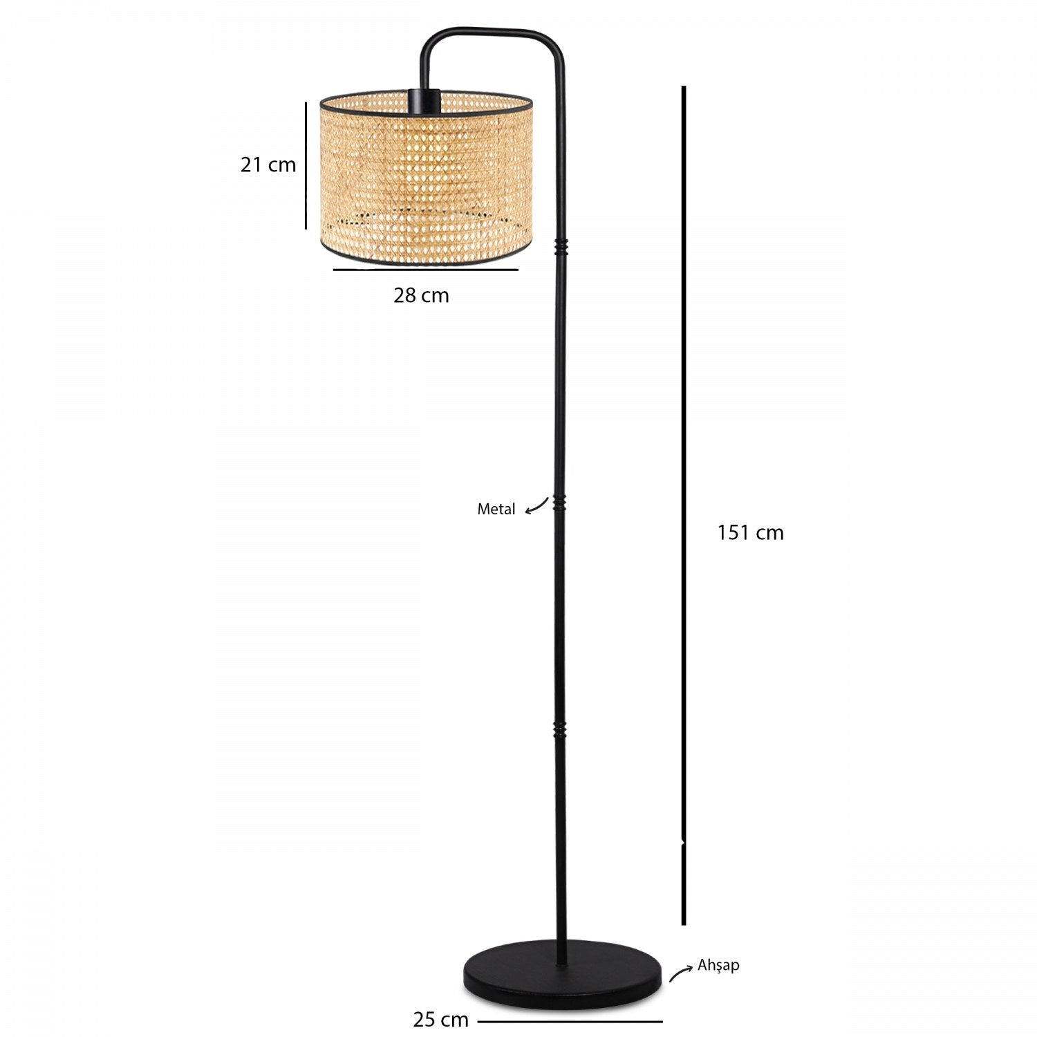 Candeeiro de Pé – 150 cm – Creme e Preto – Rattan e Metal