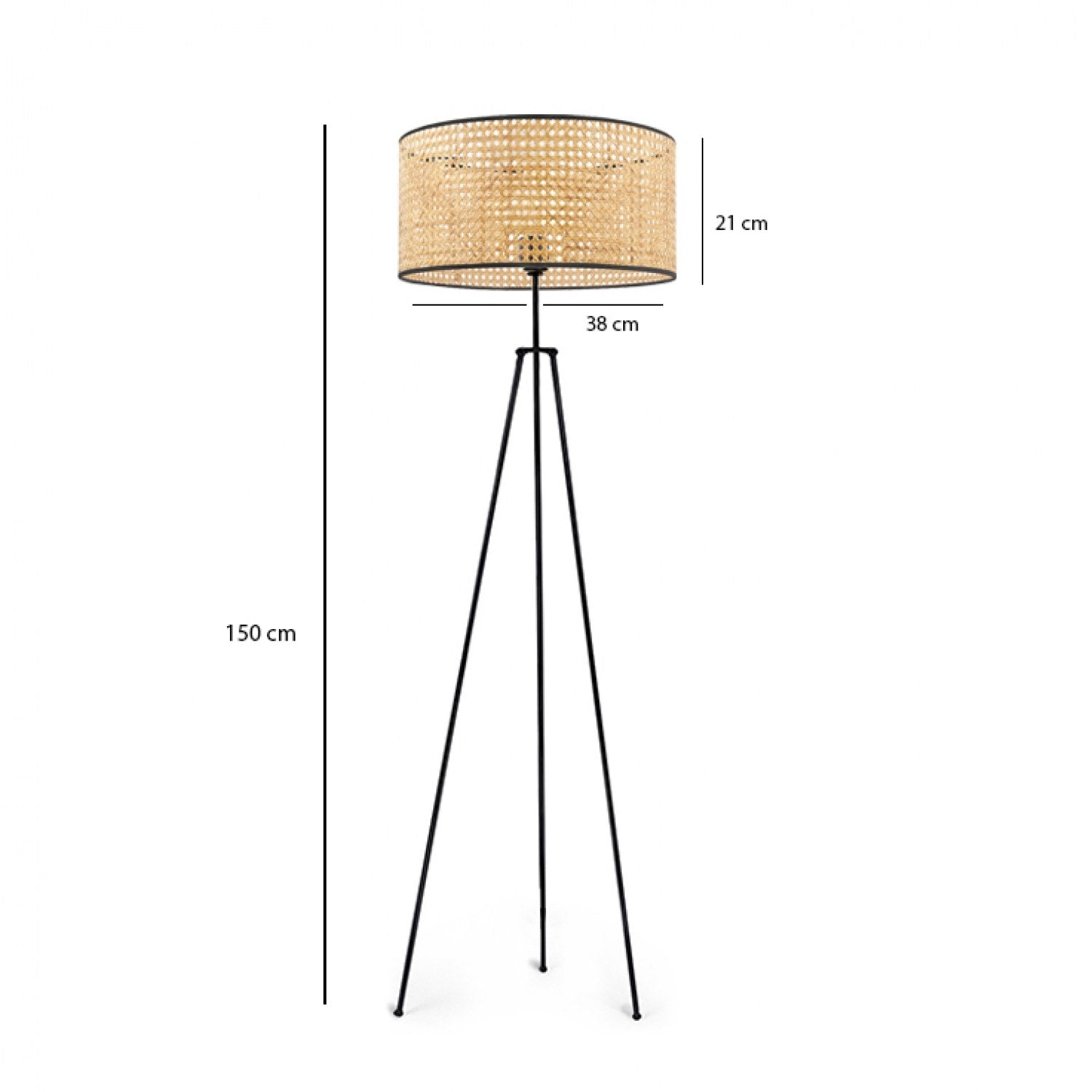 Candeeiro de Pé – 150 cm – Creme e Preto – Rattan e Metal