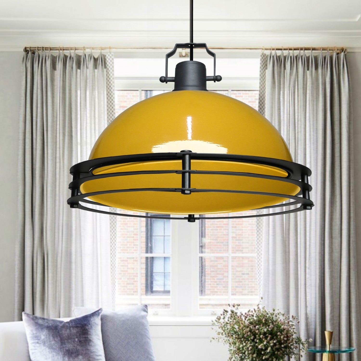 Candeeiro de Teto – 30 cm diâmetro – Amarelo – Metal