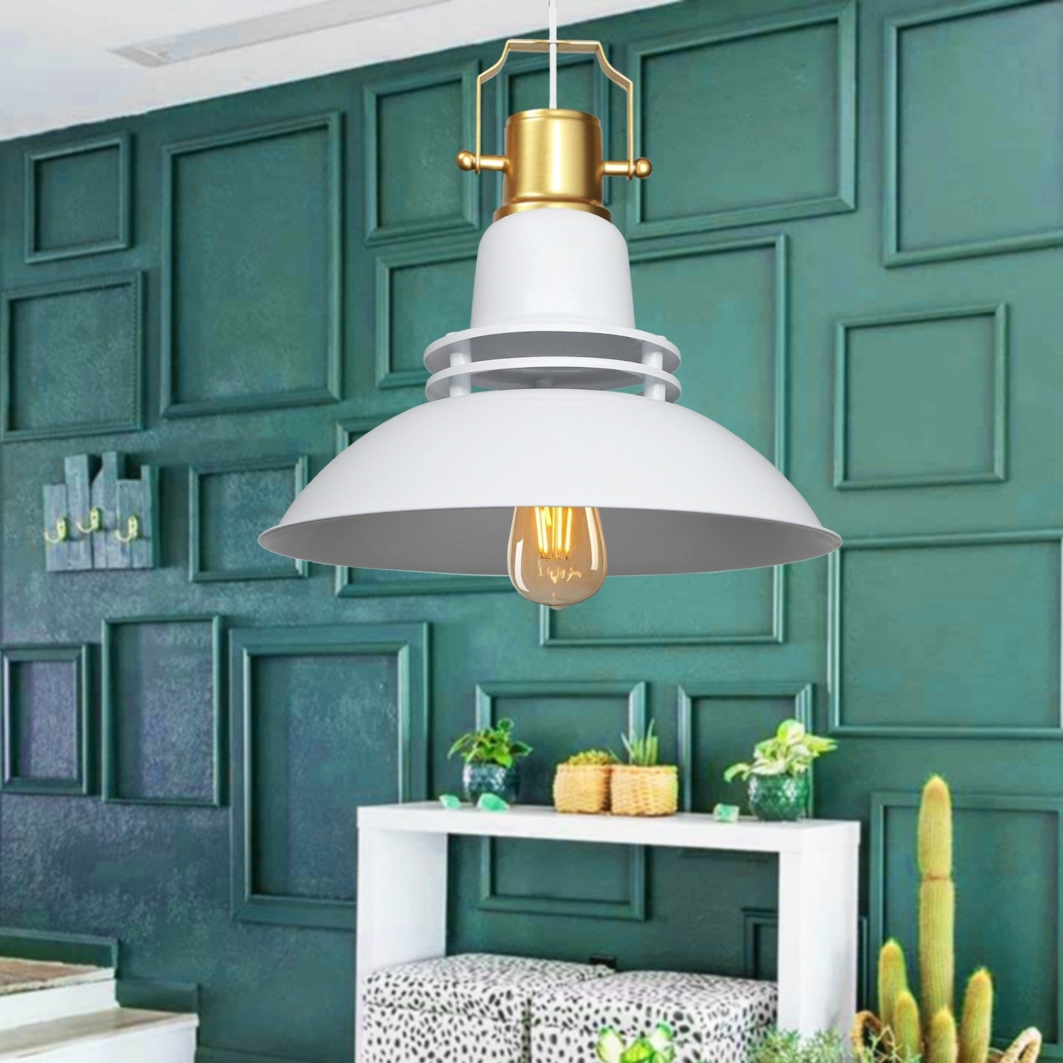 Candeeiro de Teto – 34,5 cm diâmetro, 120 cm altura – Branco – Metal