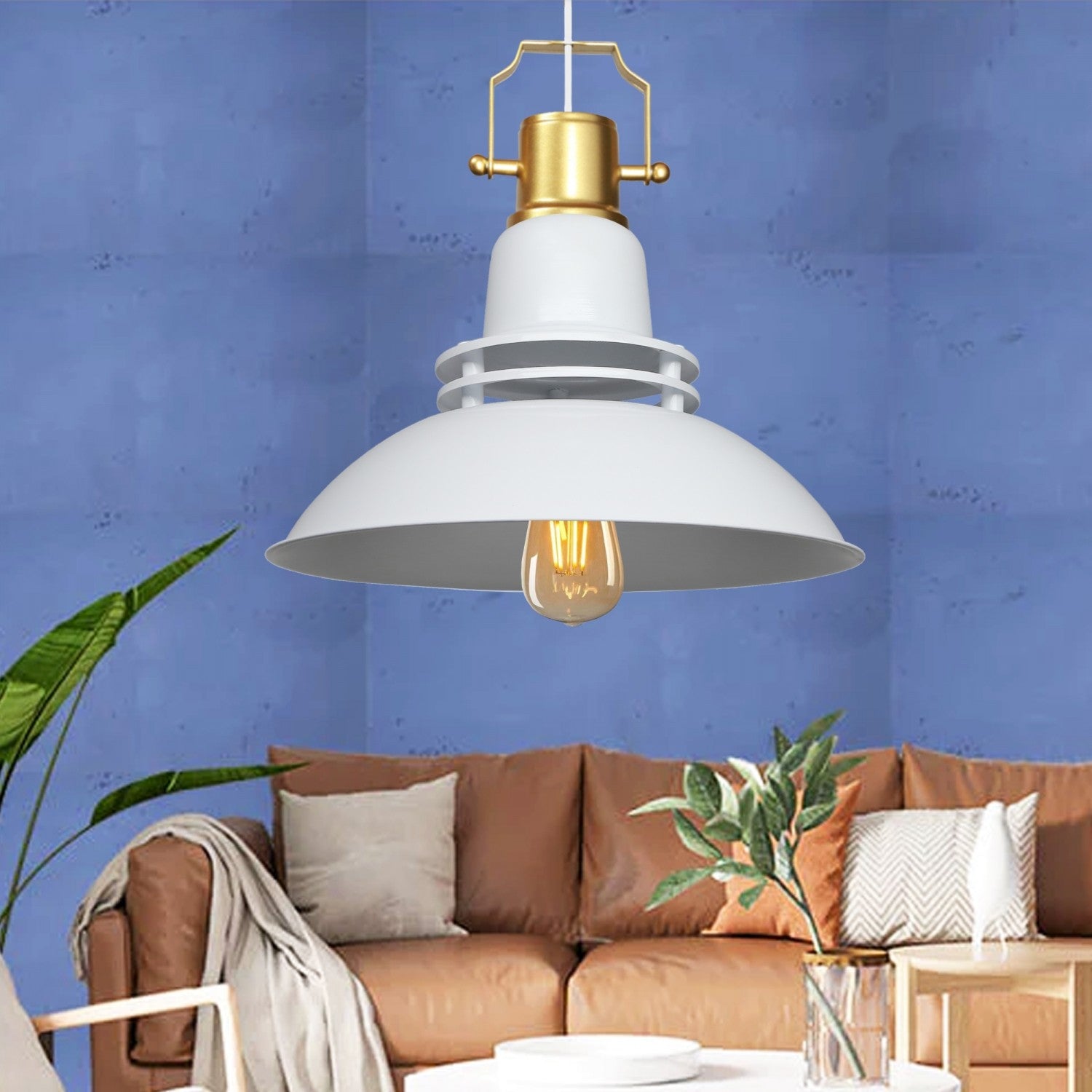 Candeeiro de Teto – 34,5 cm diâmetro, 120 cm altura – Branco – Metal