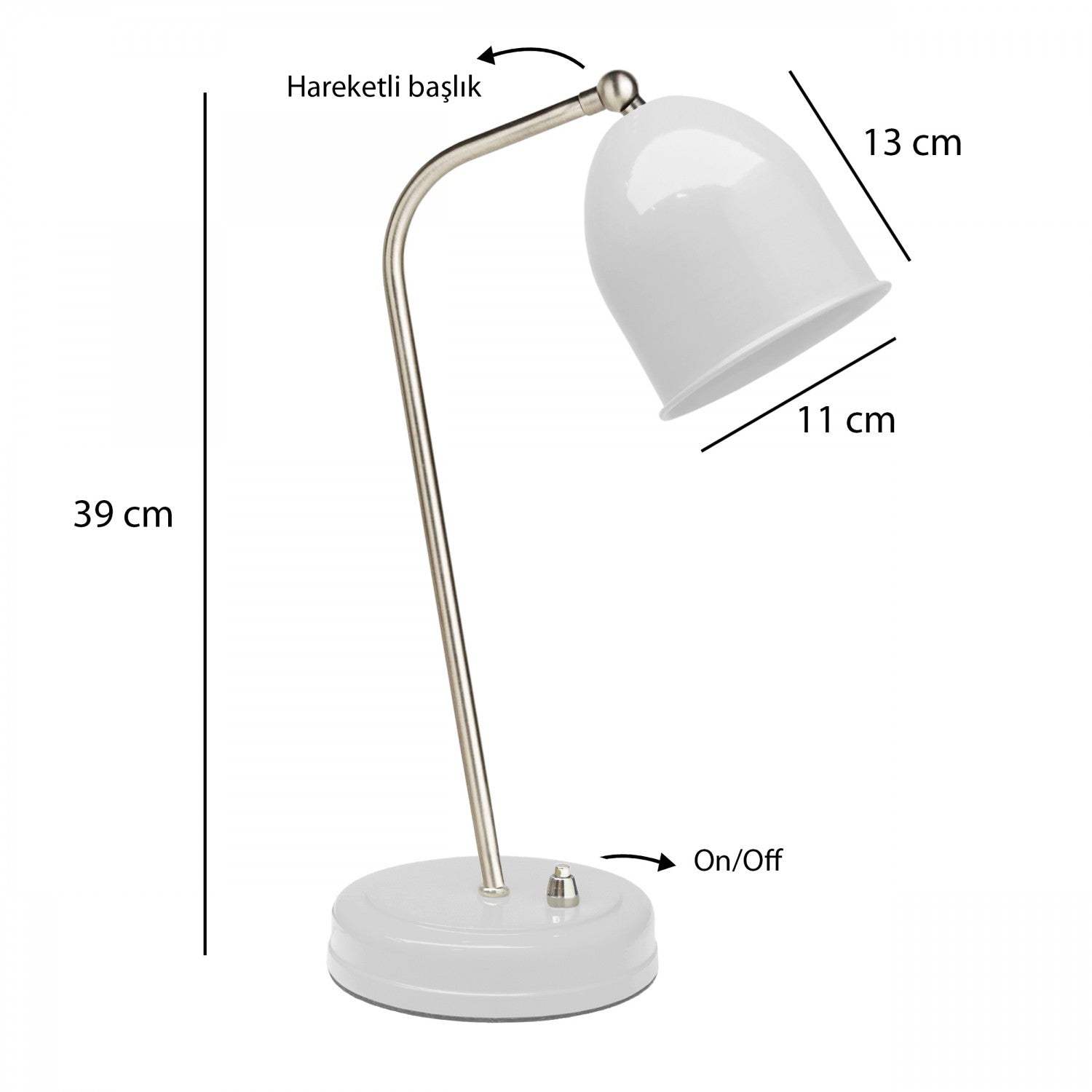 Candeeiro de Mesa – 39 cm – Branco – Metal