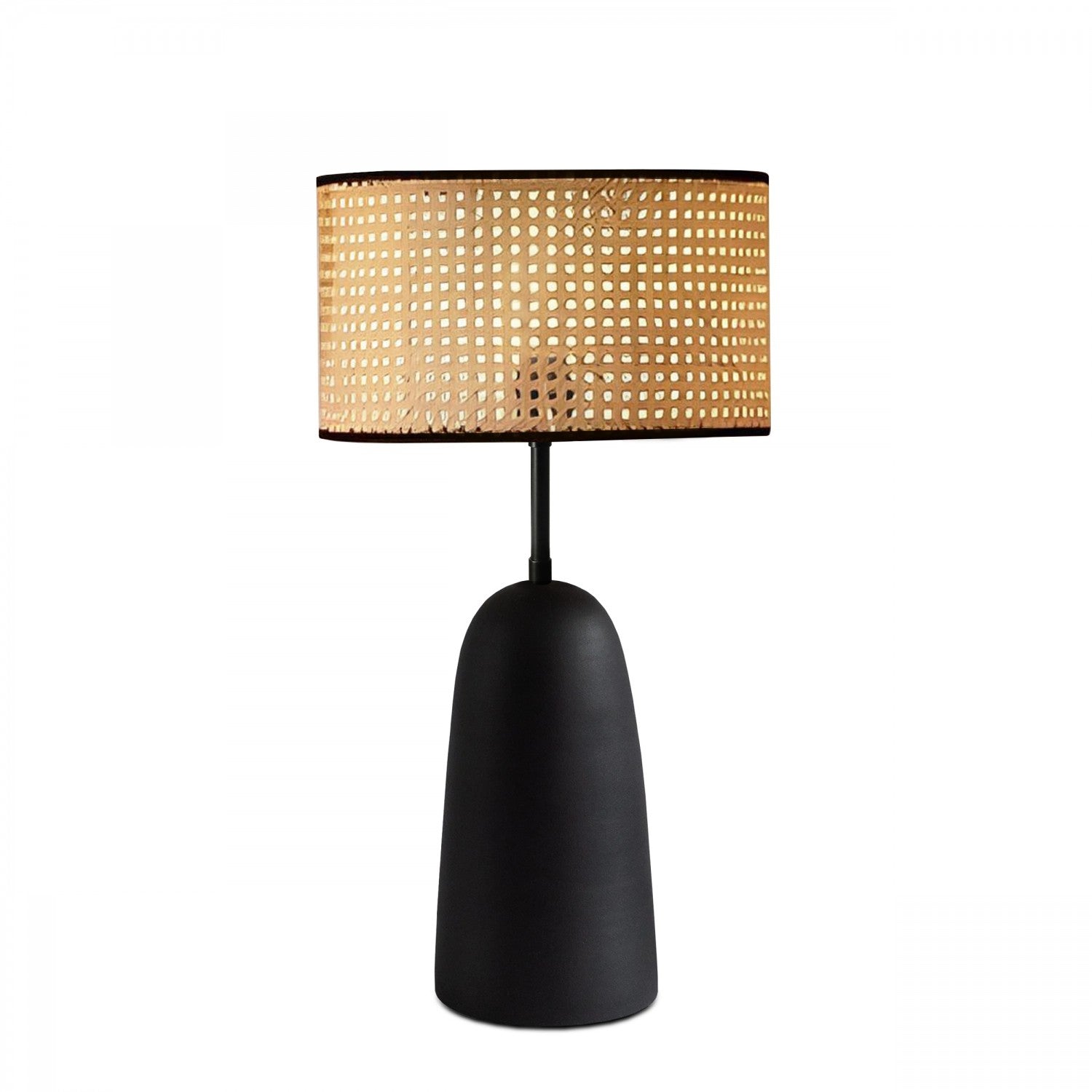 Candeeiro de Mesa – 50 cm – Bege, Preto – Metal e Rattan