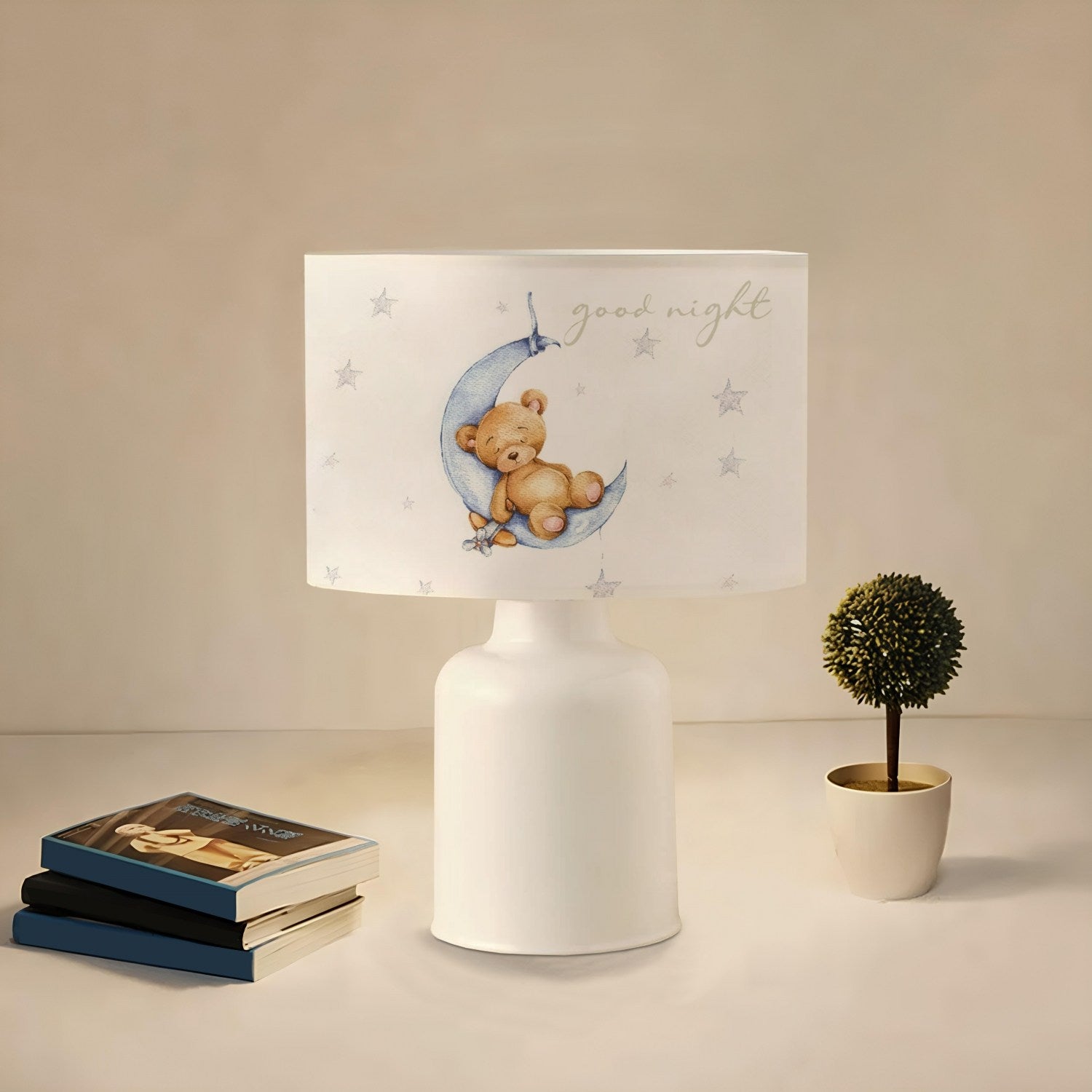 Candeeiro de Mesa – 32 cm – Multicolorido – Plástico e Tecido