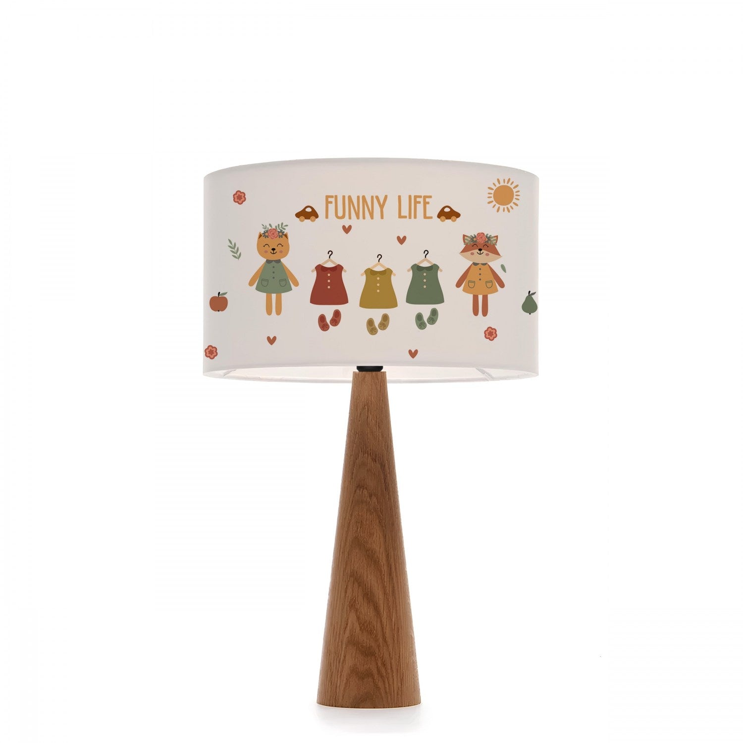 Candeeiro de Mesa – 38 cm – Multicolorido – Madeira e Tecido