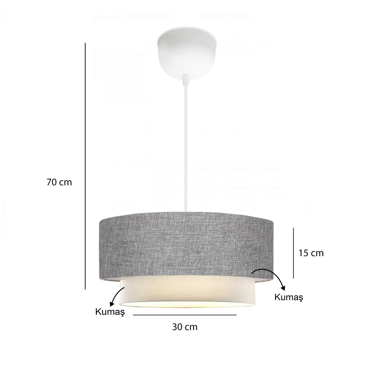 Candeeiro de Teto – 70 cm – Cinza – Tecido