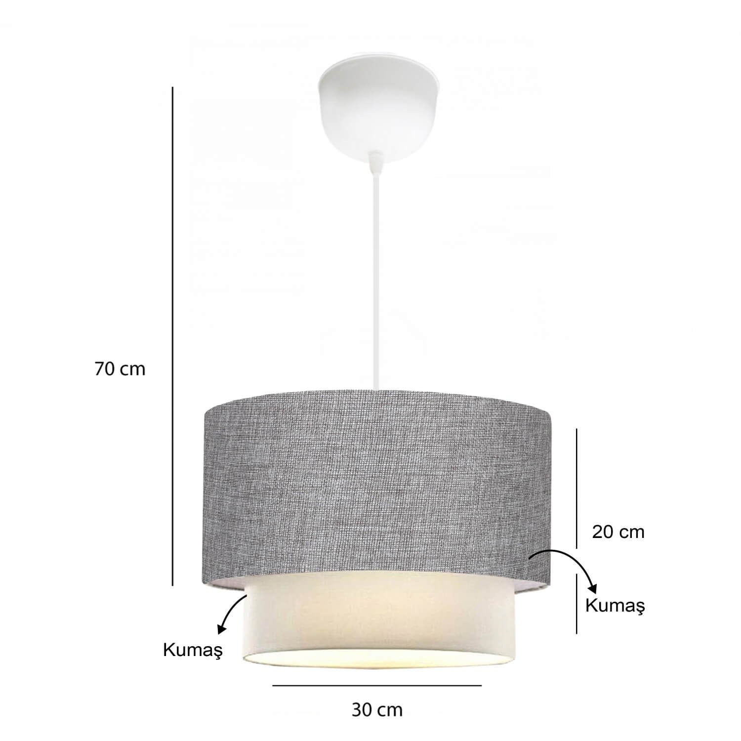 Candeeiro de Teto – 70-80 cm – Cinzento – Tecido