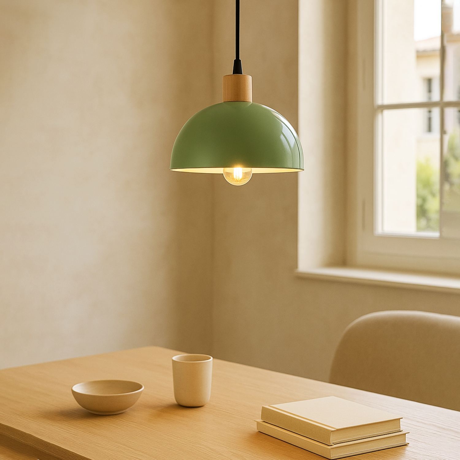 Candeeiro de Teto – 55-100 cm – Verde-Menta e Preto – Metal