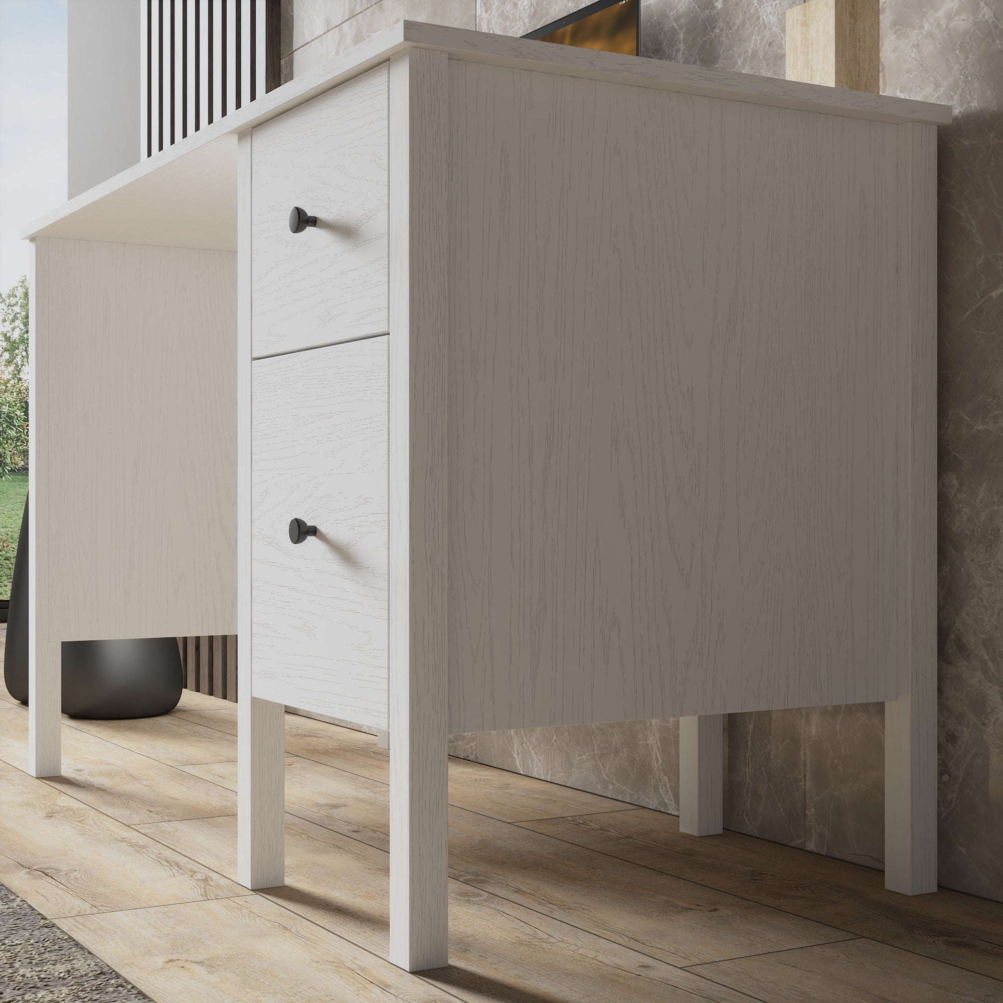 Secretária de Estudo – 120 cm x 75 cm x 60 cm – Branco e Madeira – MDF e Chipboard