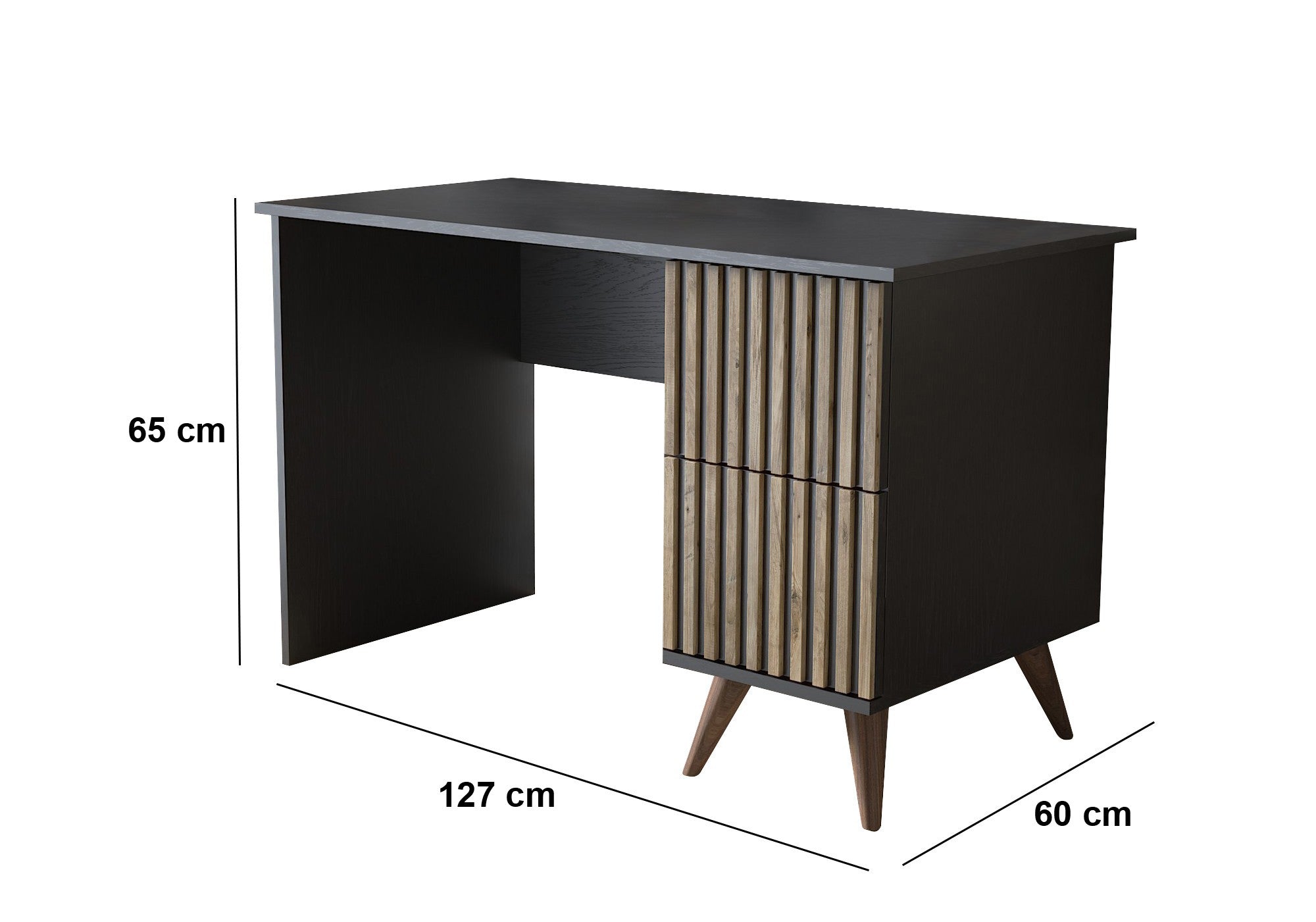 Secretária de Estudo – 127 cm x 65 cm – Preto, Madeira, Pinho do Atlântico – Aglomerado
