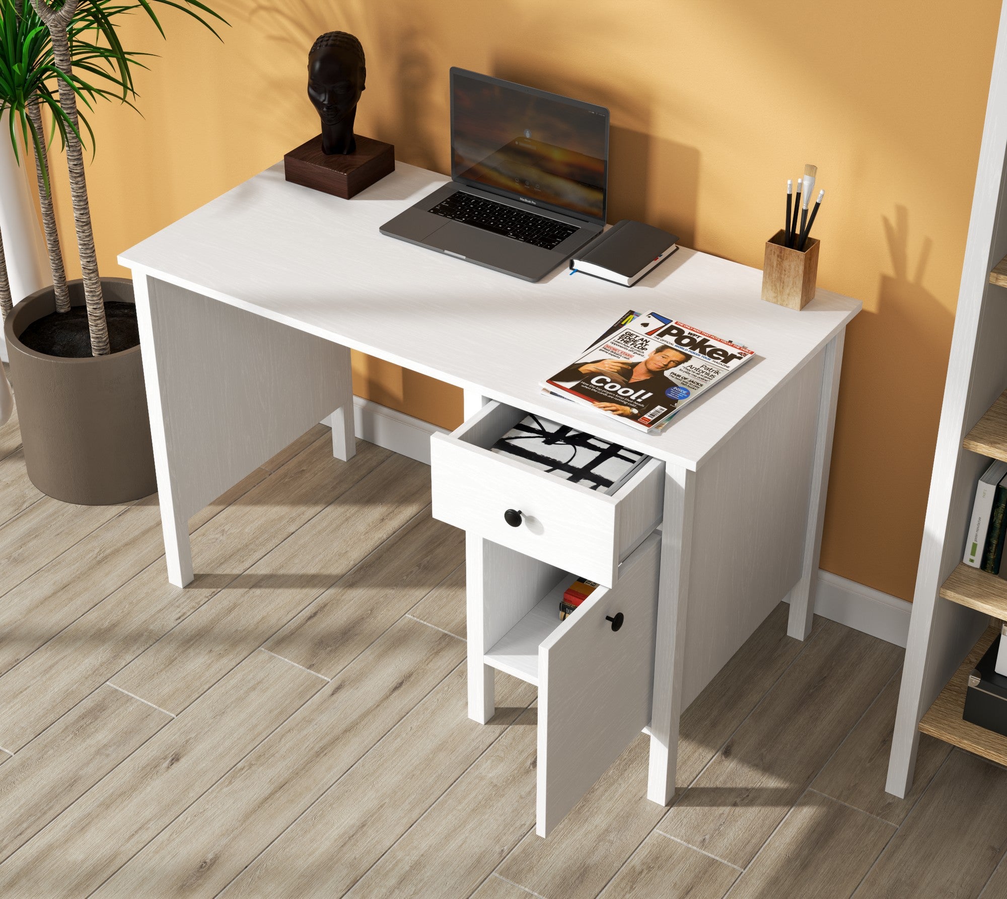 Secretária de Estudo – 120cm x 75cm x 60cm – Branco – Aglomerado revestido de melamina