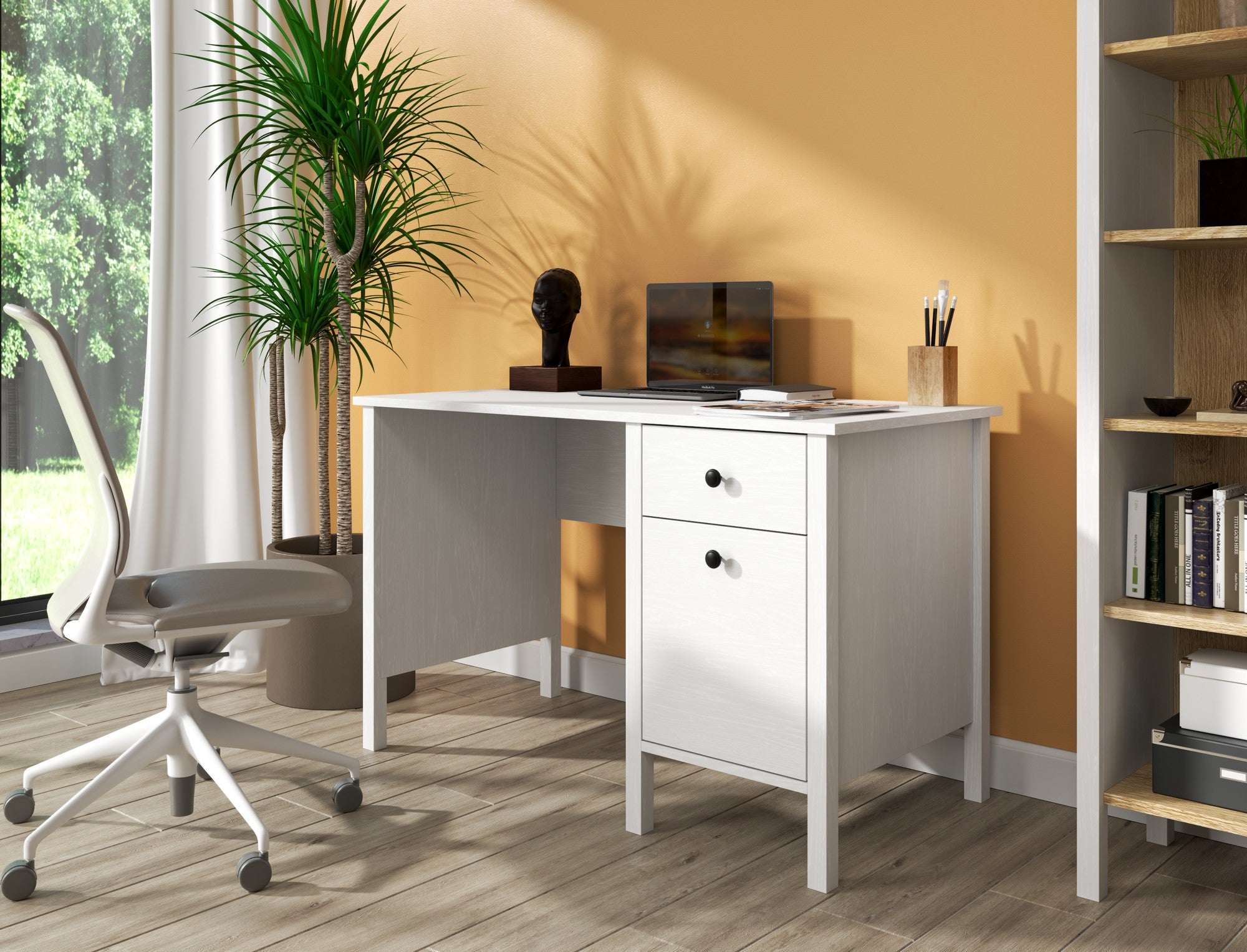 Secretária de Estudo – 120cm x 75cm x 60cm – Branco – Aglomerado revestido de melamina