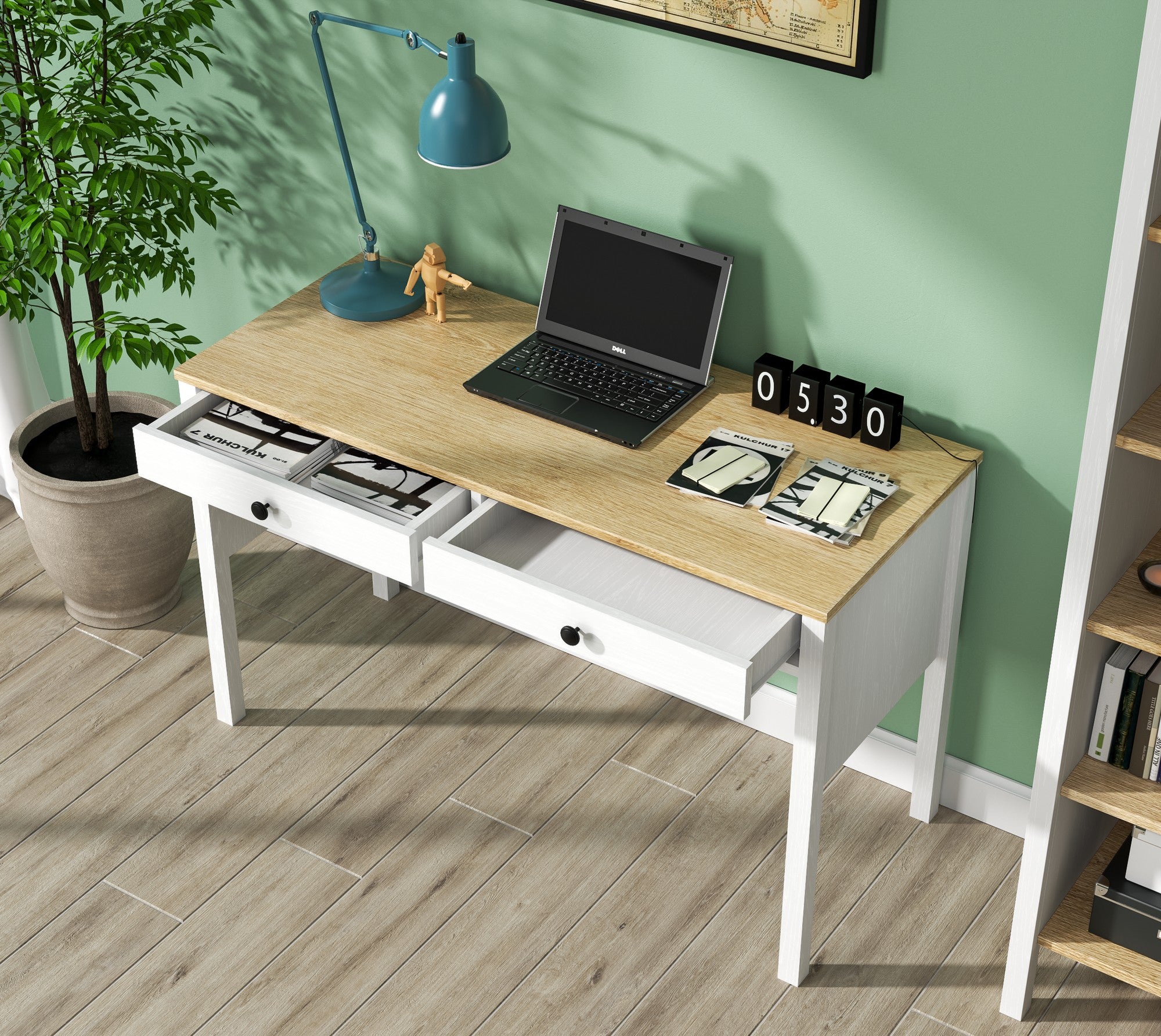 Secretária de Estudo – 120 cm x 73 cm x 60 cm – Madeira e Branca – Aglomerado e MDF