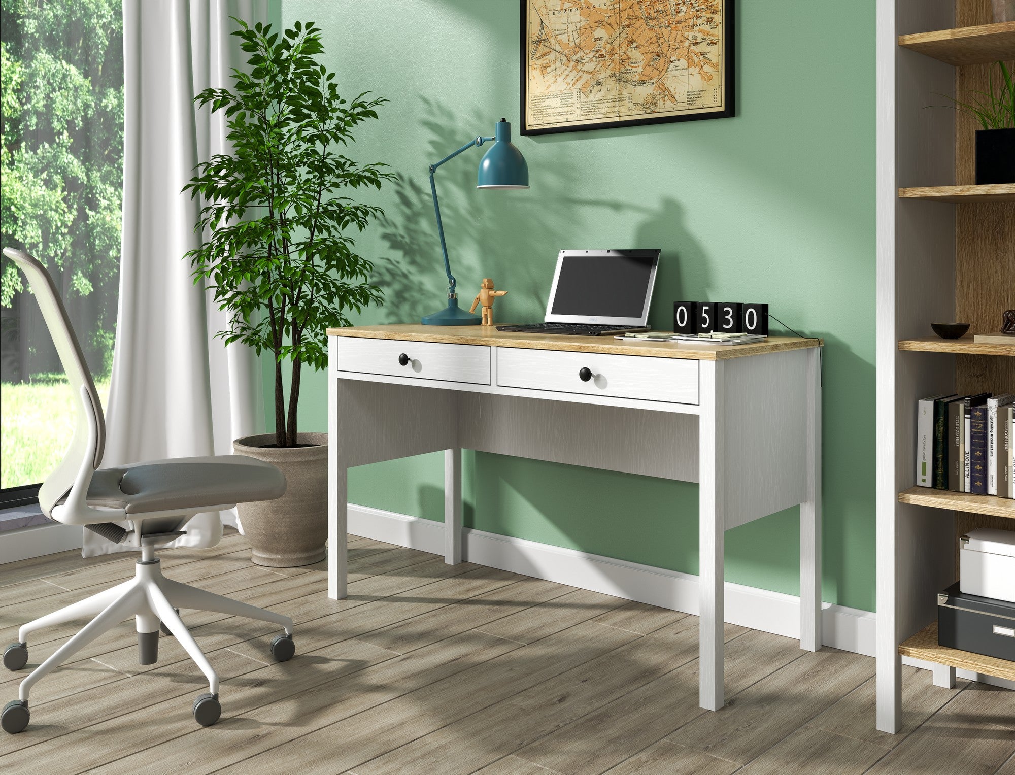 Secretária de Estudo – 120 cm x 73 cm x 60 cm – Madeira e Branca – Aglomerado e MDF