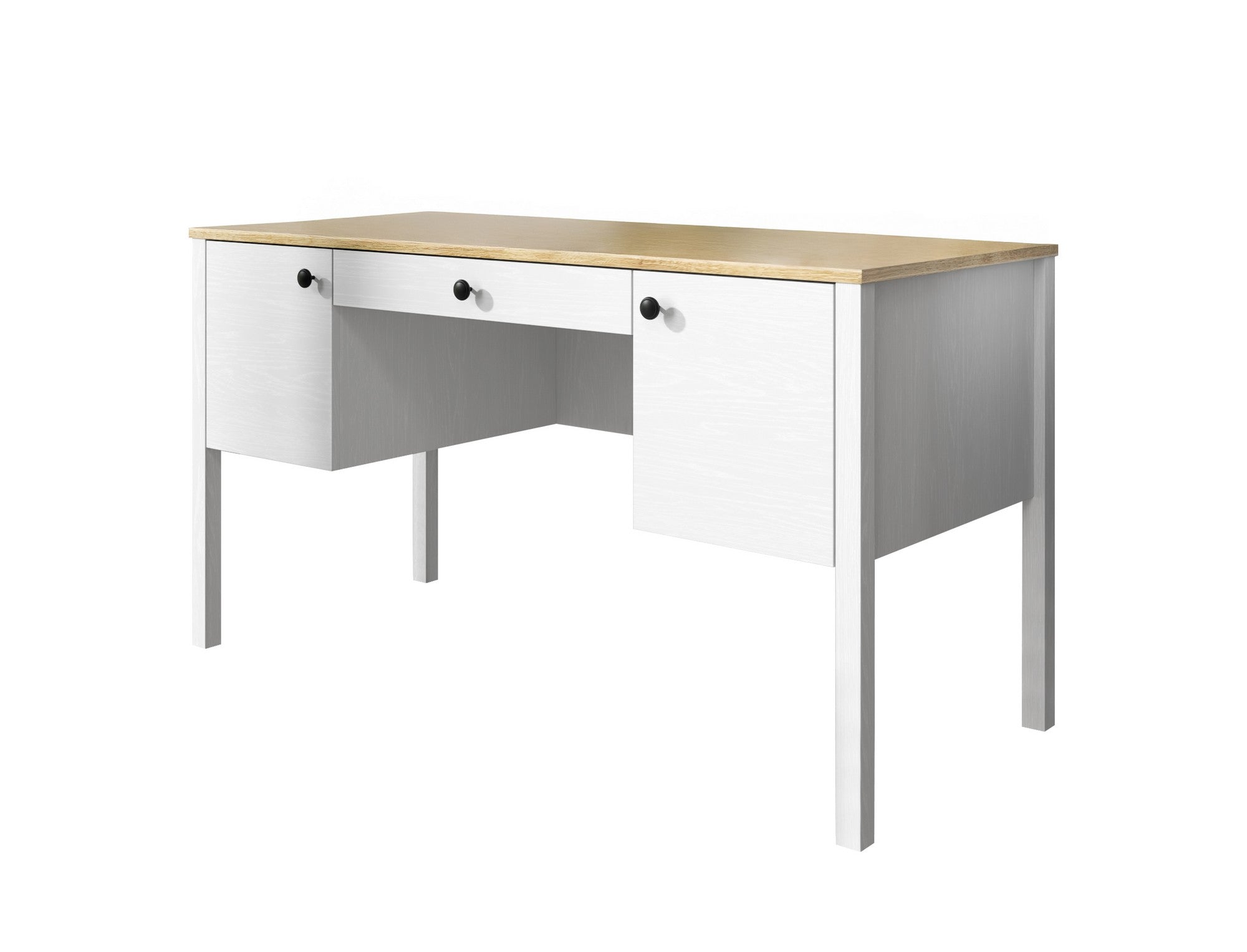 Secretária de Estudo de Aglomerado – 132cm x 73cm x 60cm – Branco e Madeira – Aglomerado revestido de melamina