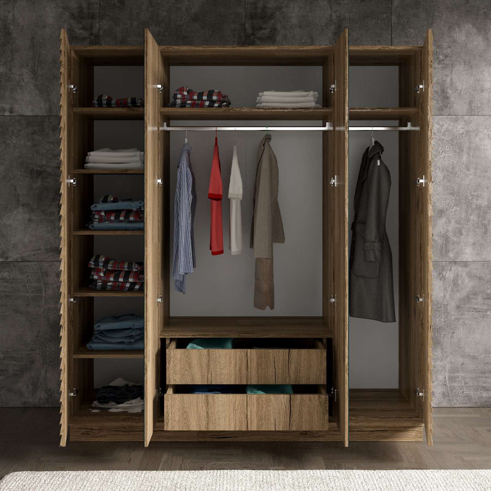 Guarda-roupa de chipboard – 180 cm x 200 cm x 59 cm – Cor de Noz