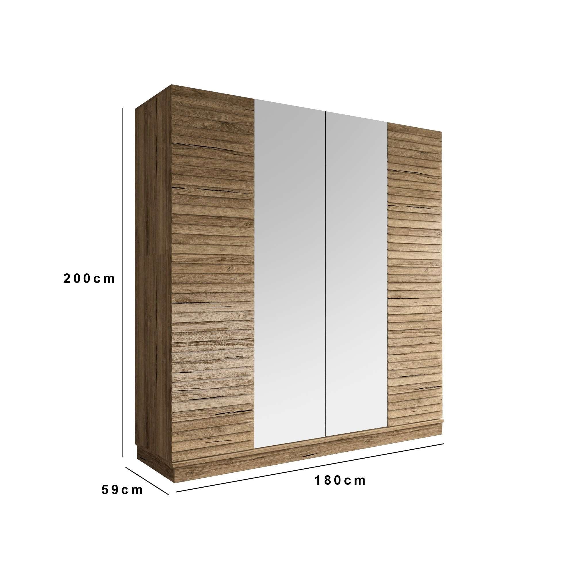 Guarda-roupa de chipboard – 180 cm x 200 cm x 59 cm – Cor de Noz