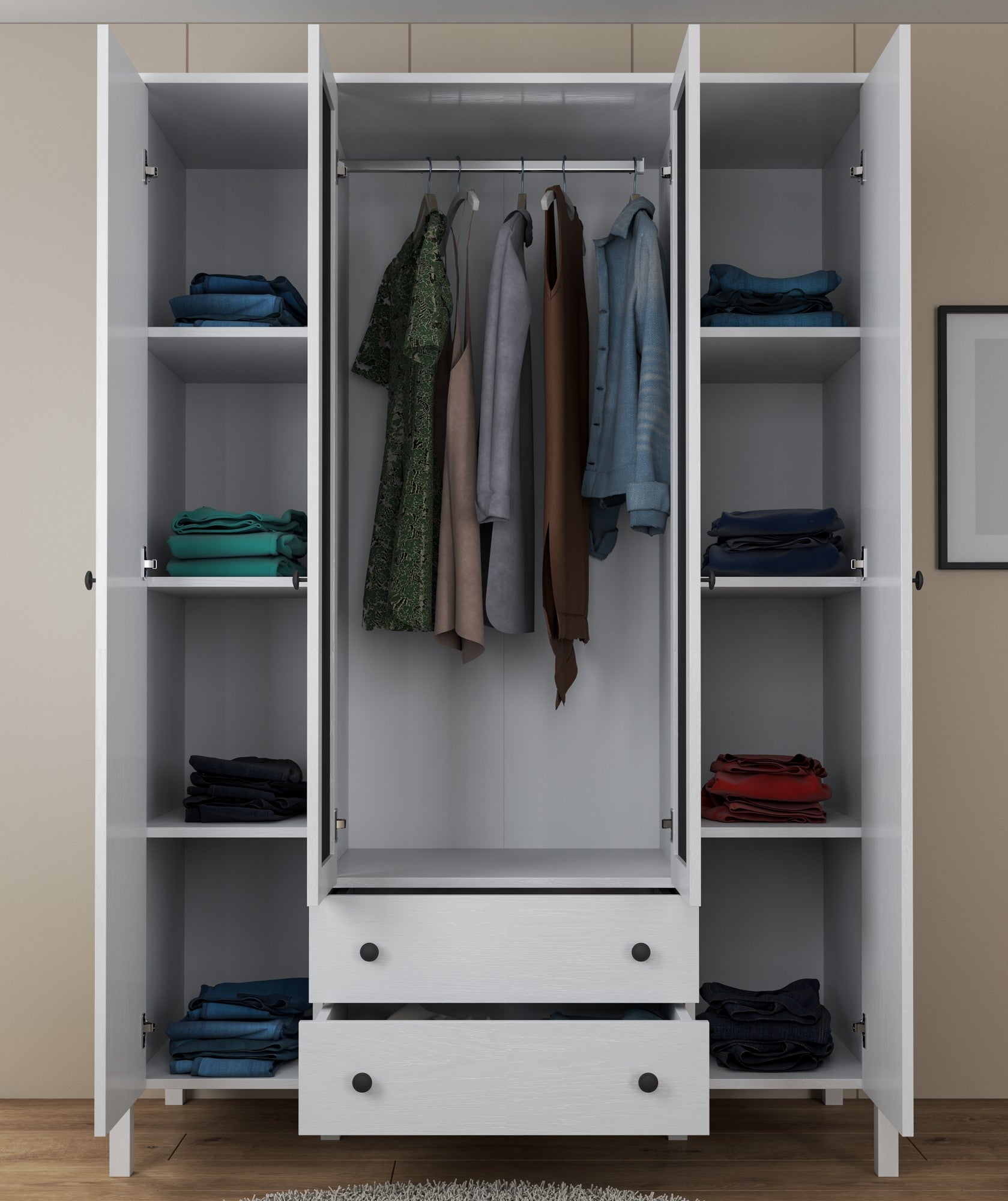 Guarda-roupa de madeira – 140 cm x 194,8 cm x 57 cm – Branco