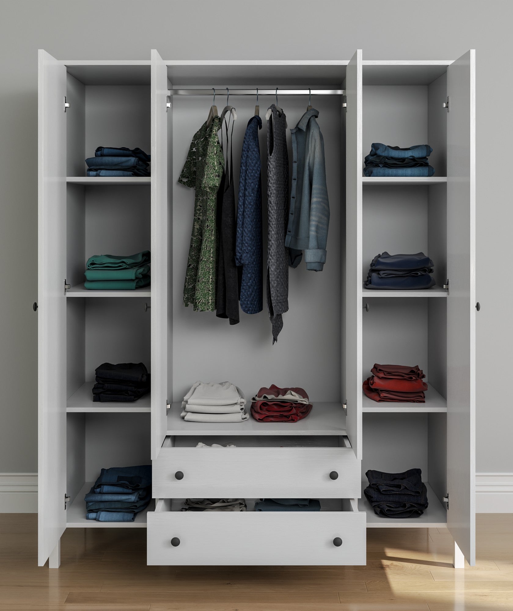Guarda-roupa de madeira – 160 cm x 194,8 cm x 57 cm – Branco
