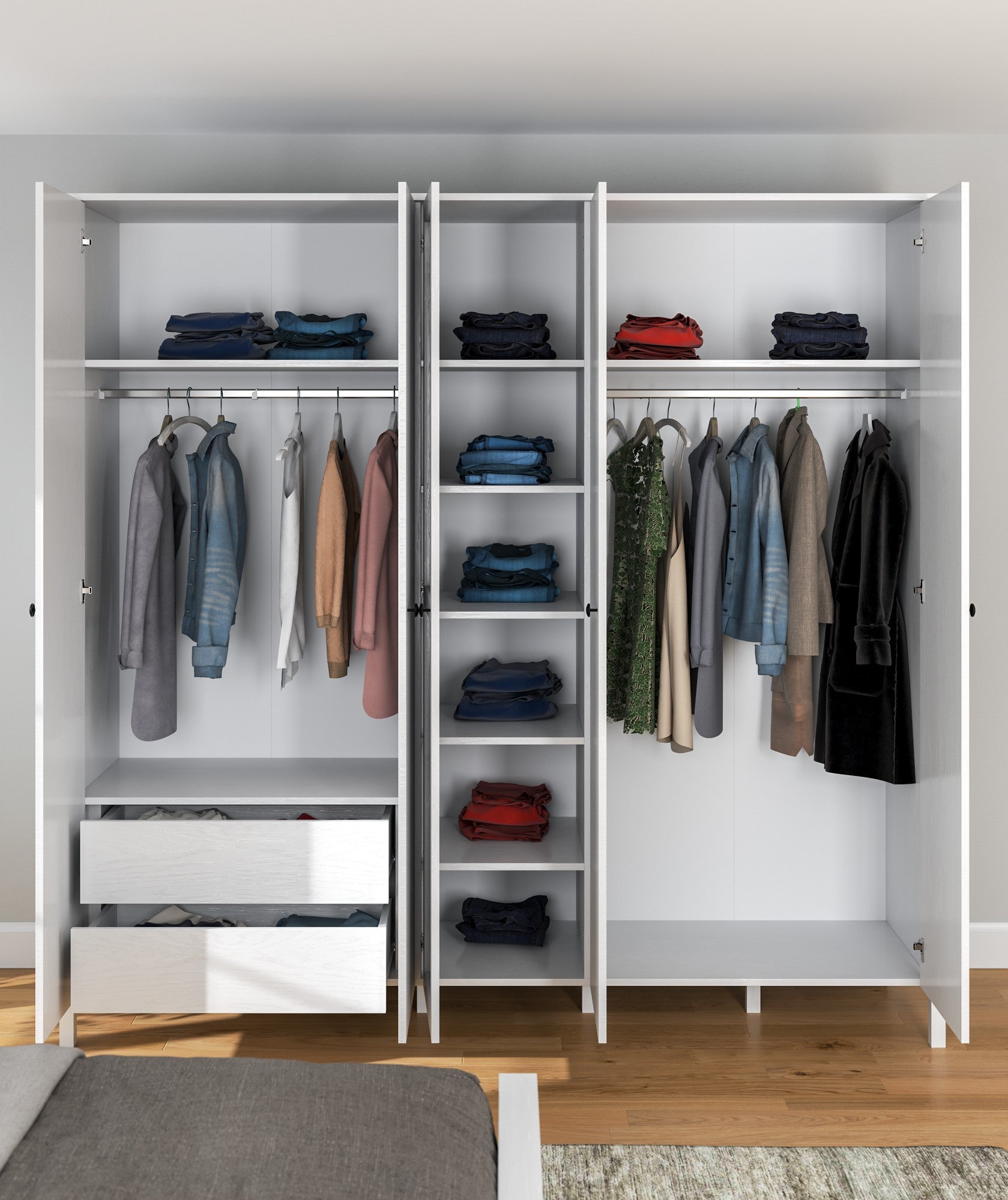 Guarda-roupa de madeira – 223,8cm x 215cm x 59cm – Branco