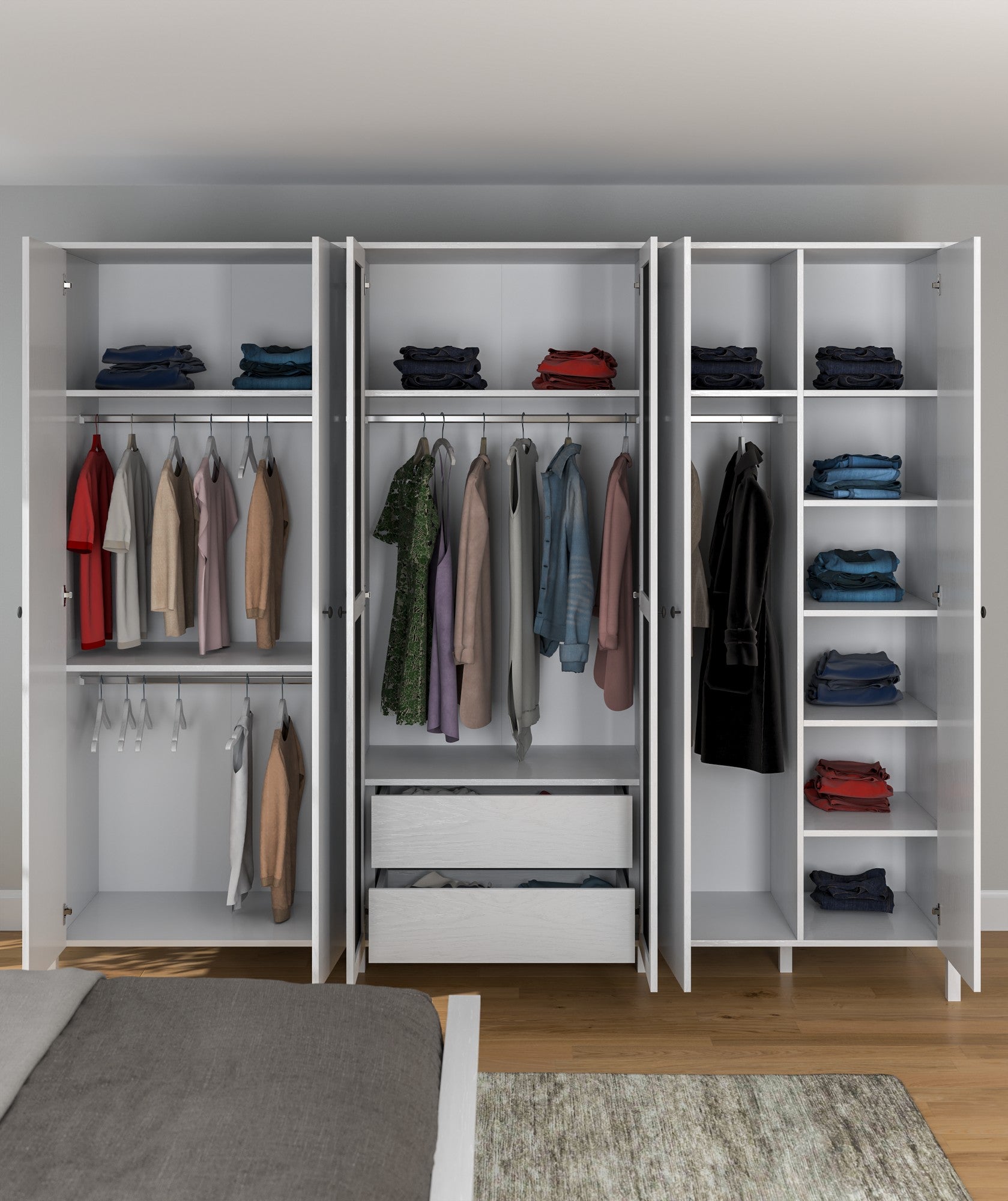 Guarda-roupa de madeira – 261cm x 215cm x 59cm – Branco