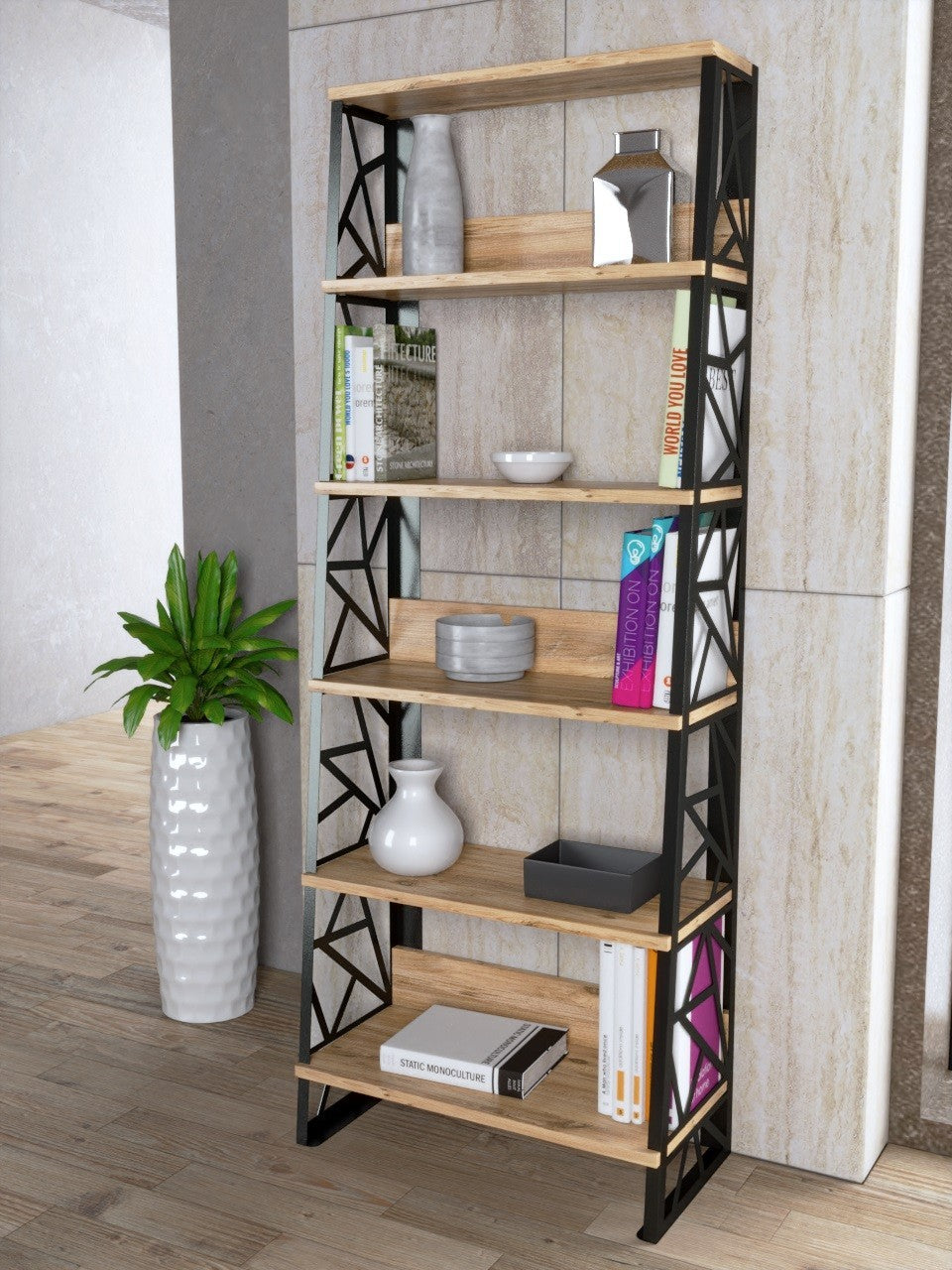 Estante de livros – 60 cm x 160 cm x 30 cm – Pinho Atlântico – Aglomerado de madeira