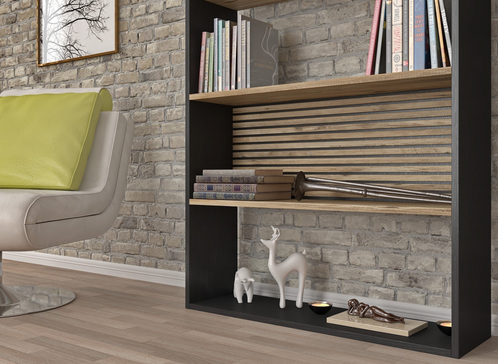 Estante de livros – 90cm x 180cm x 25cm – Preto, Madeira, Pinho Atlântico – MDF