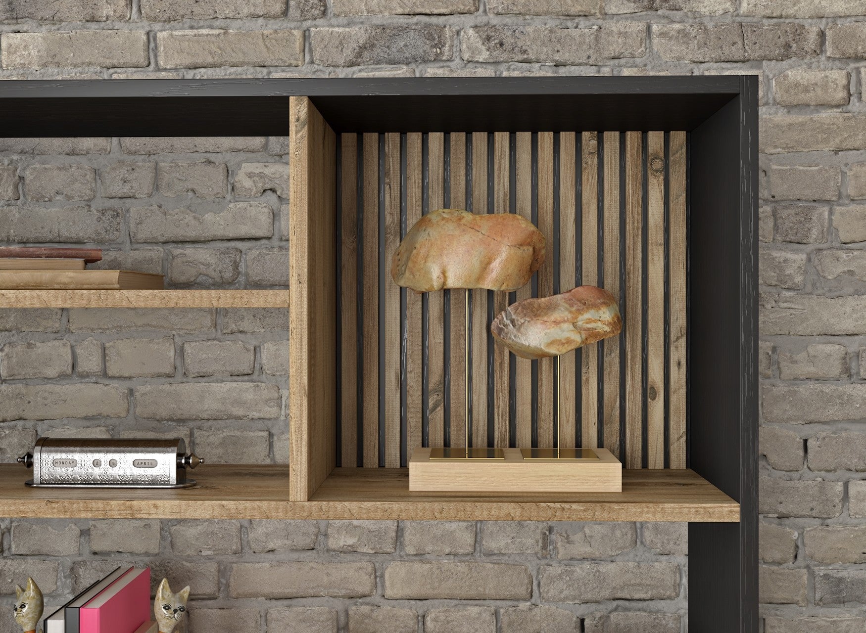 Estante de livros – 90cm x 180cm x 25cm – Preto, Madeira, Pinho Atlântico – MDF