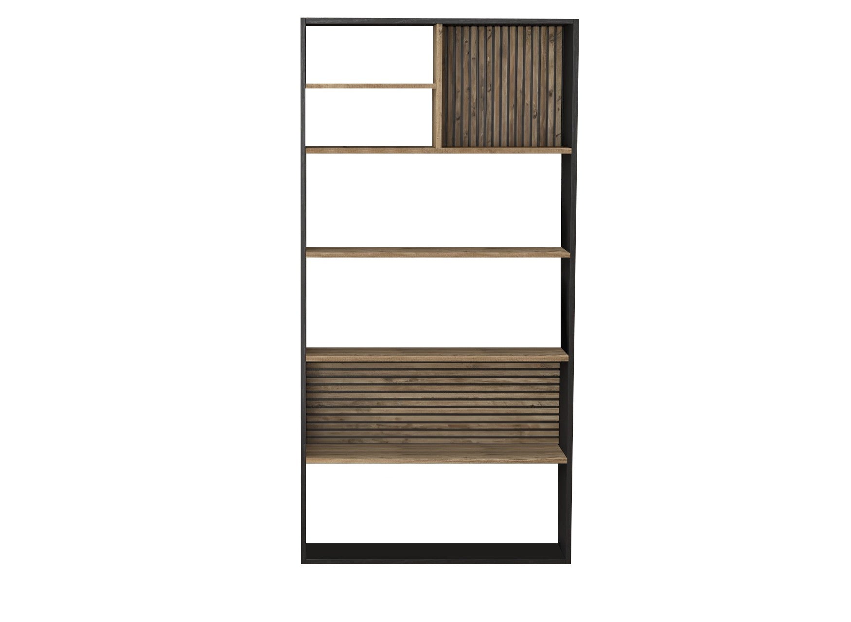 Estante de livros – 90cm x 180cm x 25cm – Preto, Madeira, Pinho Atlântico – MDF