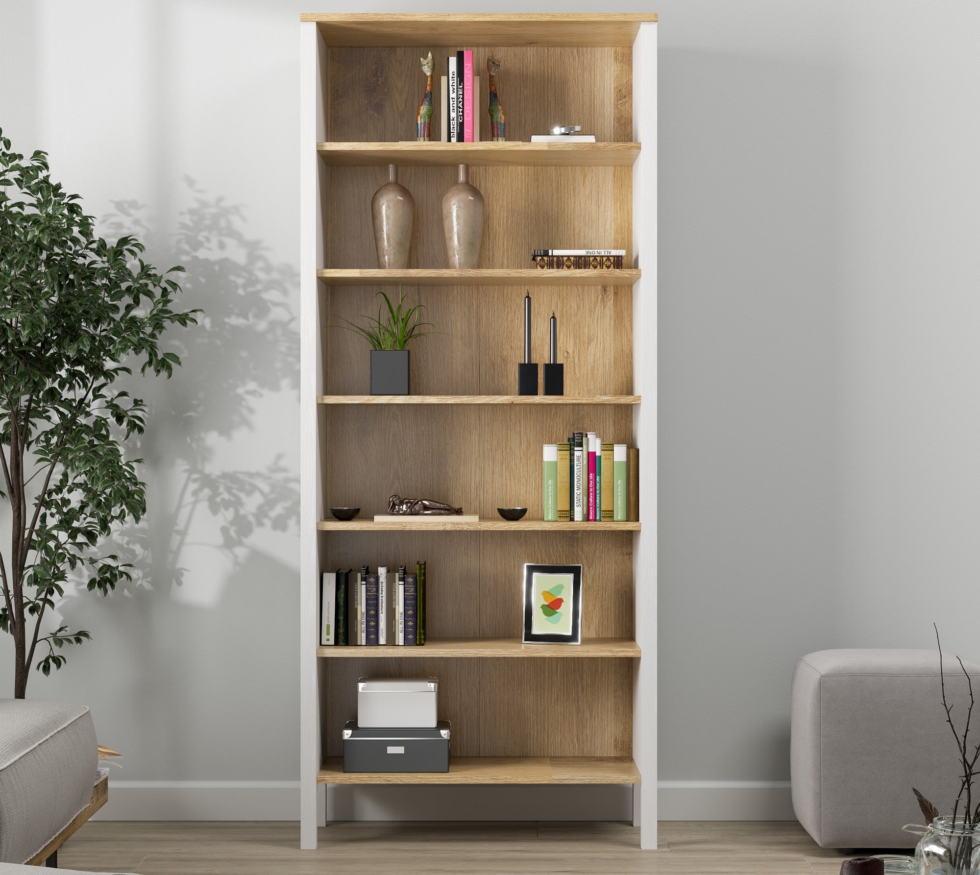 Estante de livros – 83cm x 194cm x 35cm – Branco e Madeira – Aglomerado
