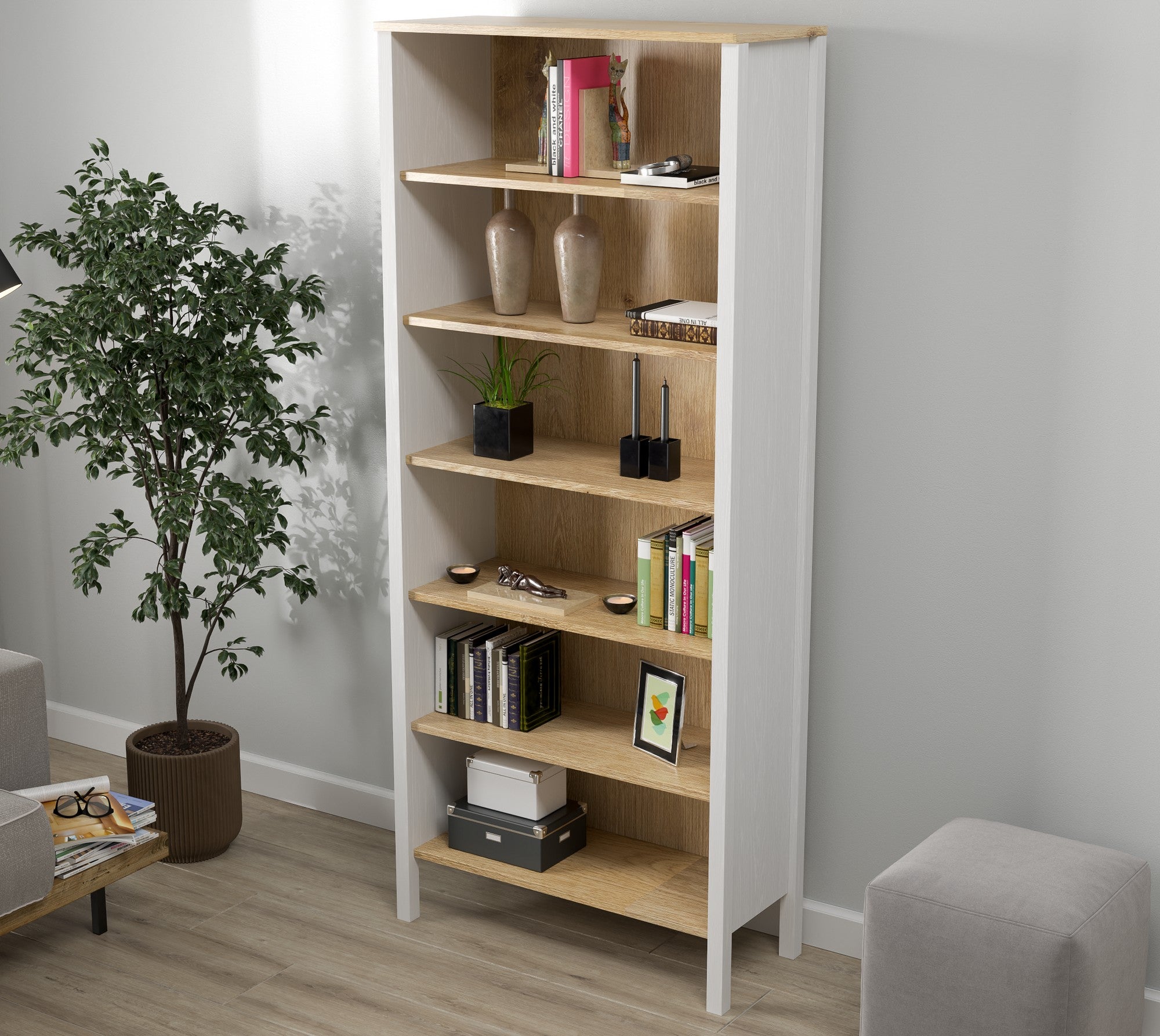 Estante de livros – 83cm x 194cm x 35cm – Branco e Madeira – Aglomerado
