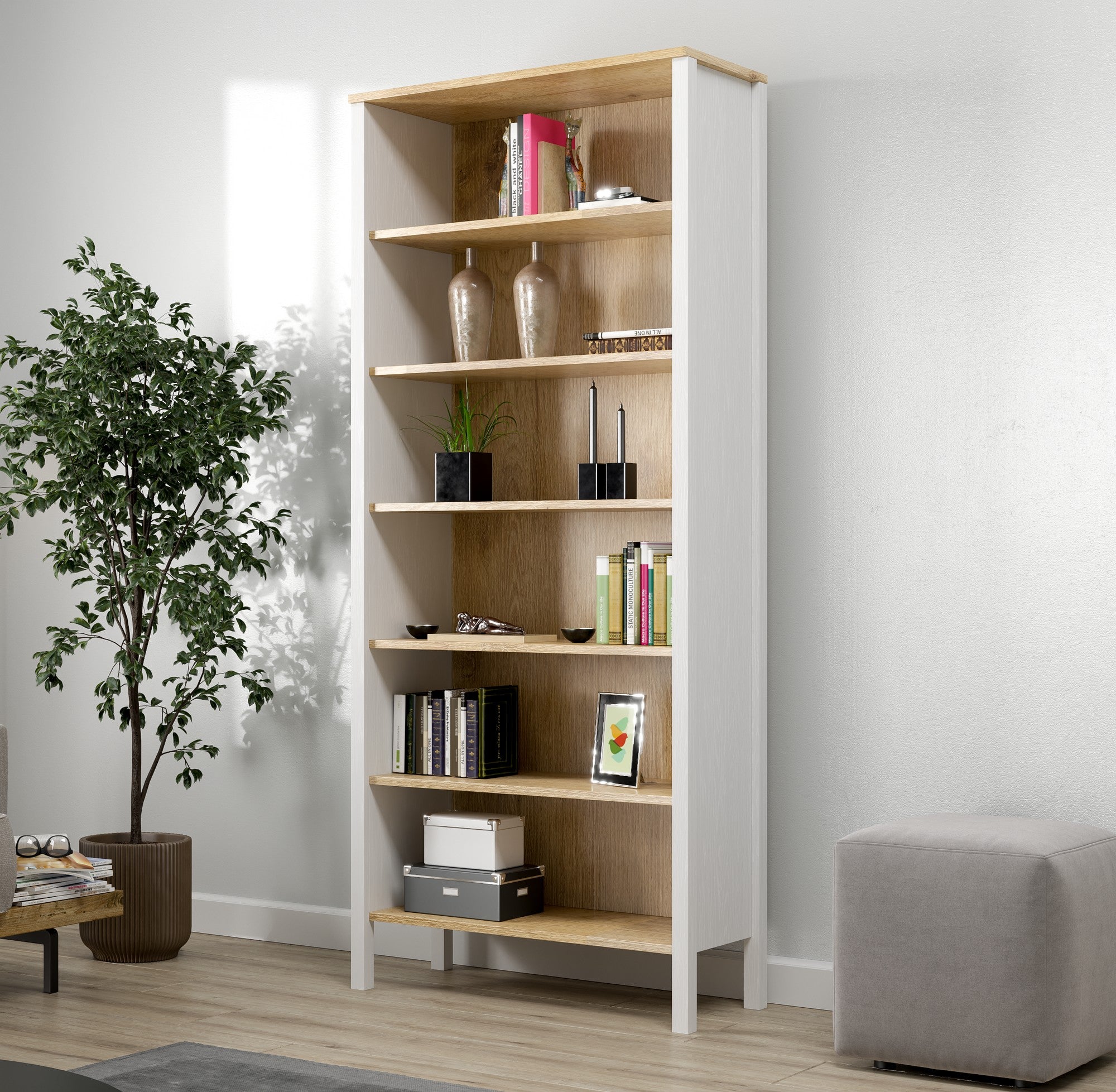 Estante de livros – 83cm x 194cm x 35cm – Branco e Madeira – Aglomerado