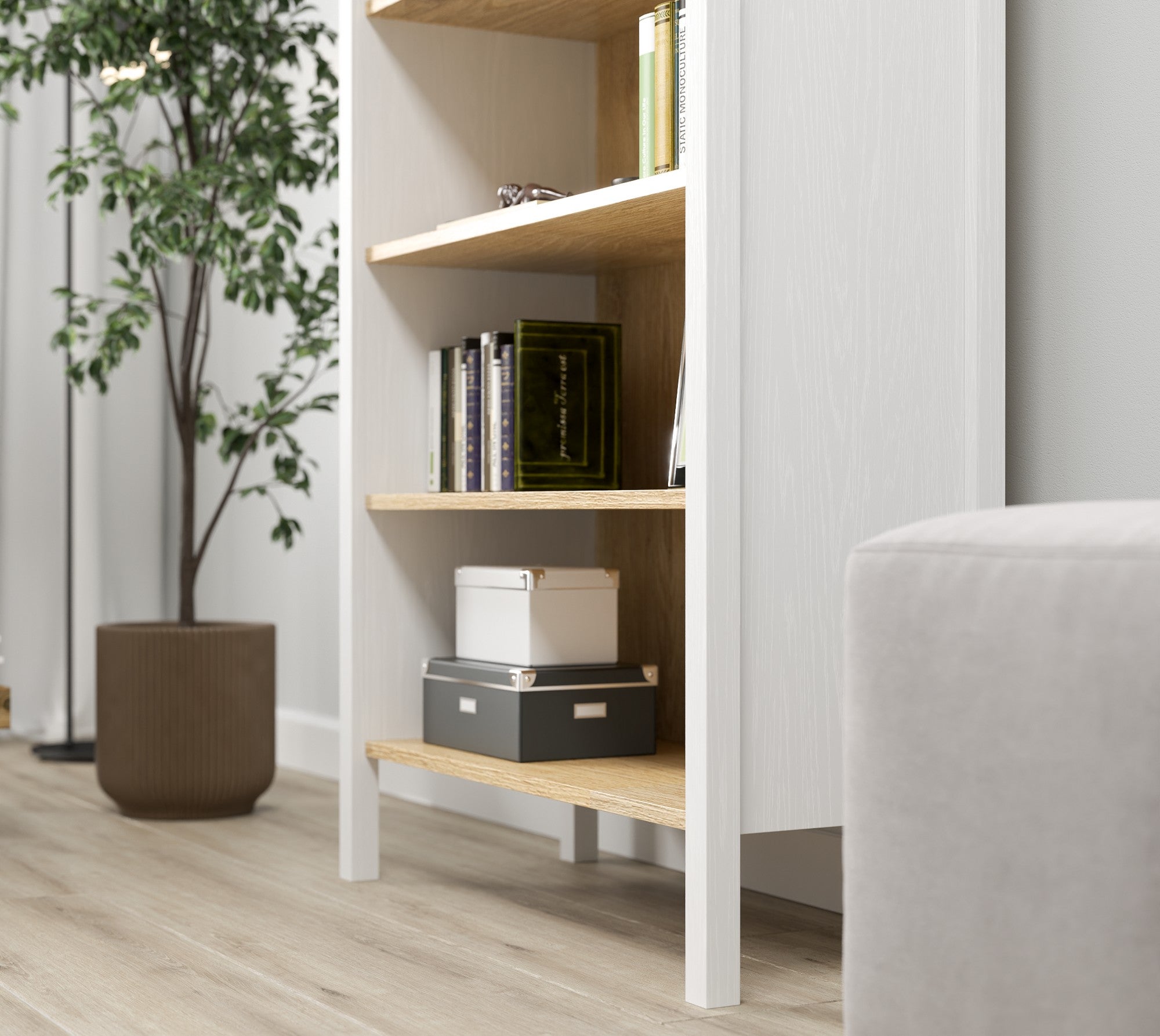 Estante de livros – 83cm x 194cm x 35cm – Branco e Madeira – Aglomerado