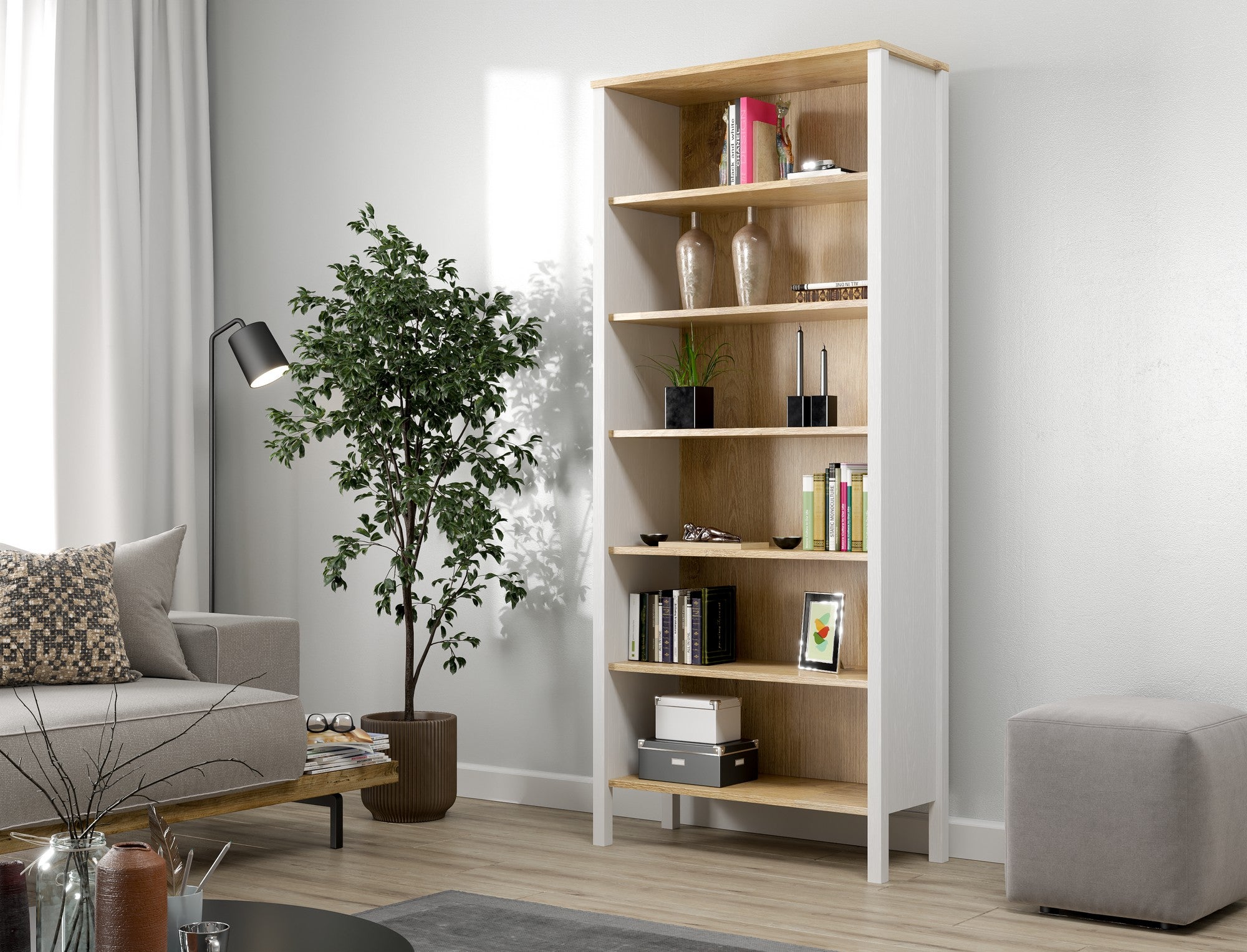 Estante de livros – 83cm x 194cm x 35cm – Branco e Madeira – Aglomerado