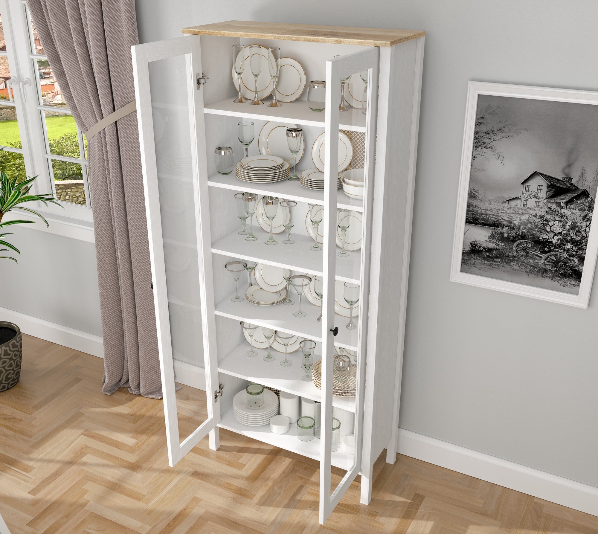 Estante de livros – 83cm x 194cm x 35cm – Branco e Madeira – Aglomerado revestido de melamina