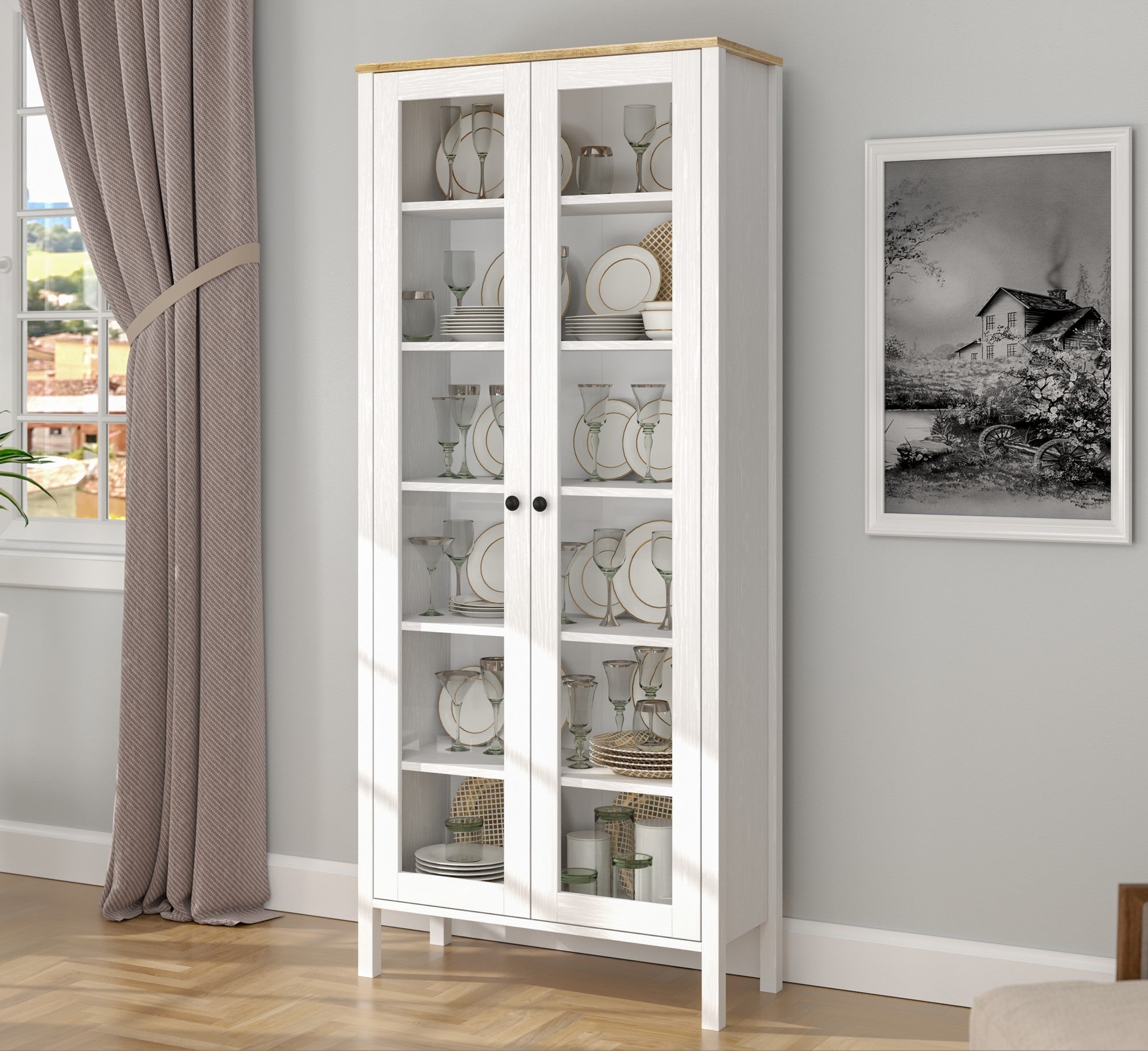 Estante de livros – 83cm x 194cm x 35cm – Branco e Madeira – Aglomerado revestido de melamina