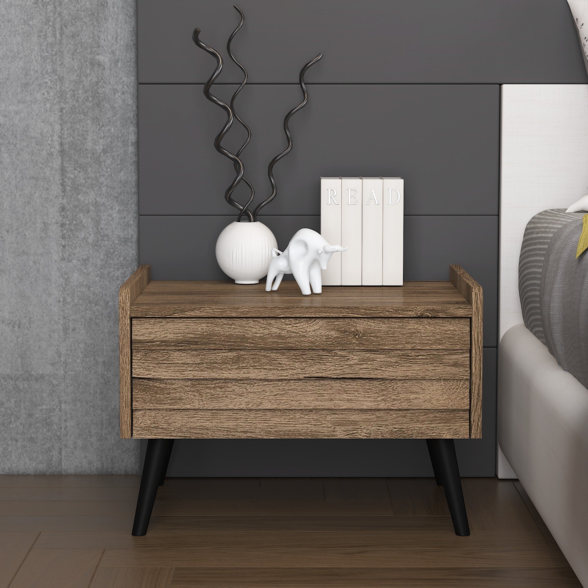 Mesa de cabeceira – 60 cm x 40 cm x 45 cm – Noz – MDF e aglomerado