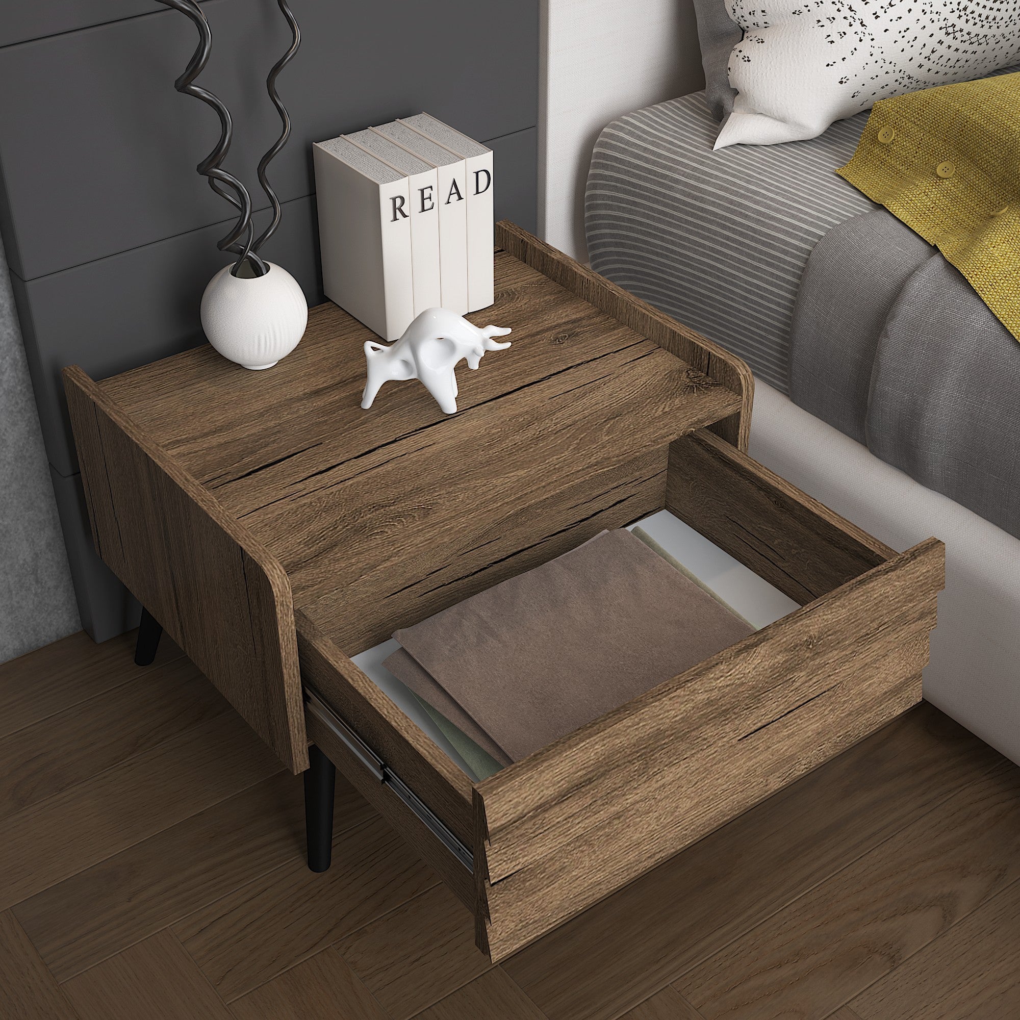 Mesa de cabeceira – 60 cm x 40 cm x 45 cm – Noz – MDF e aglomerado