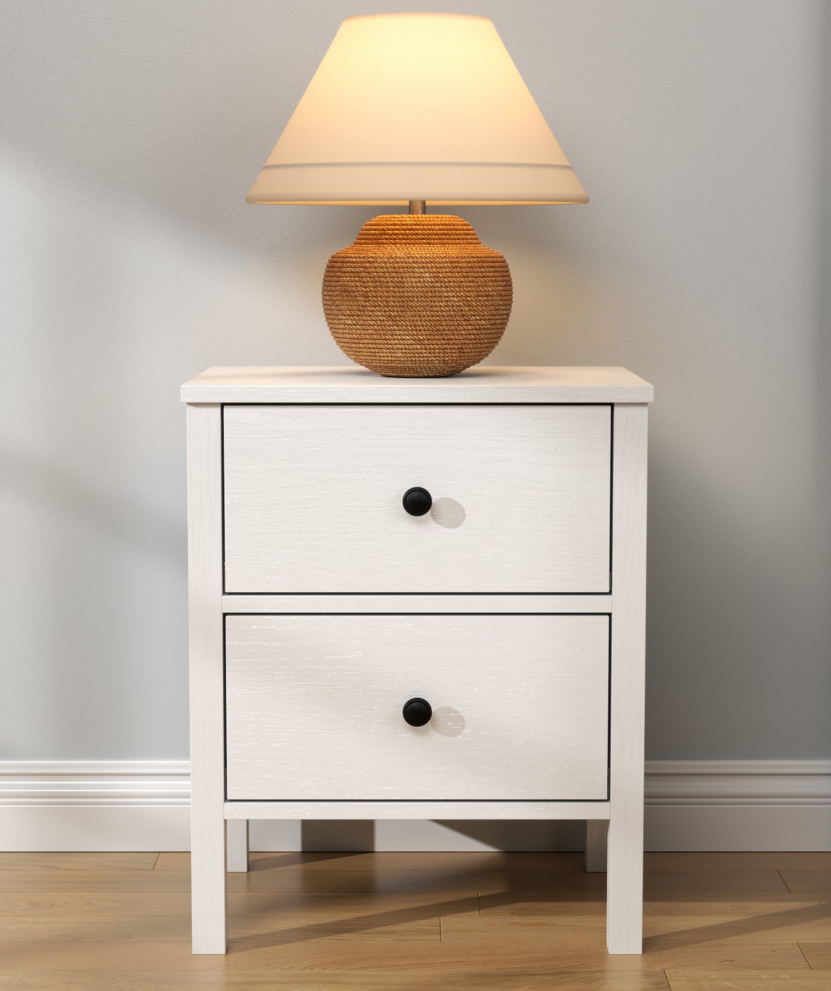Mesa de cabeceira – 50cm x 62cm x 38cm – Branco e Madeira – Aglomerado